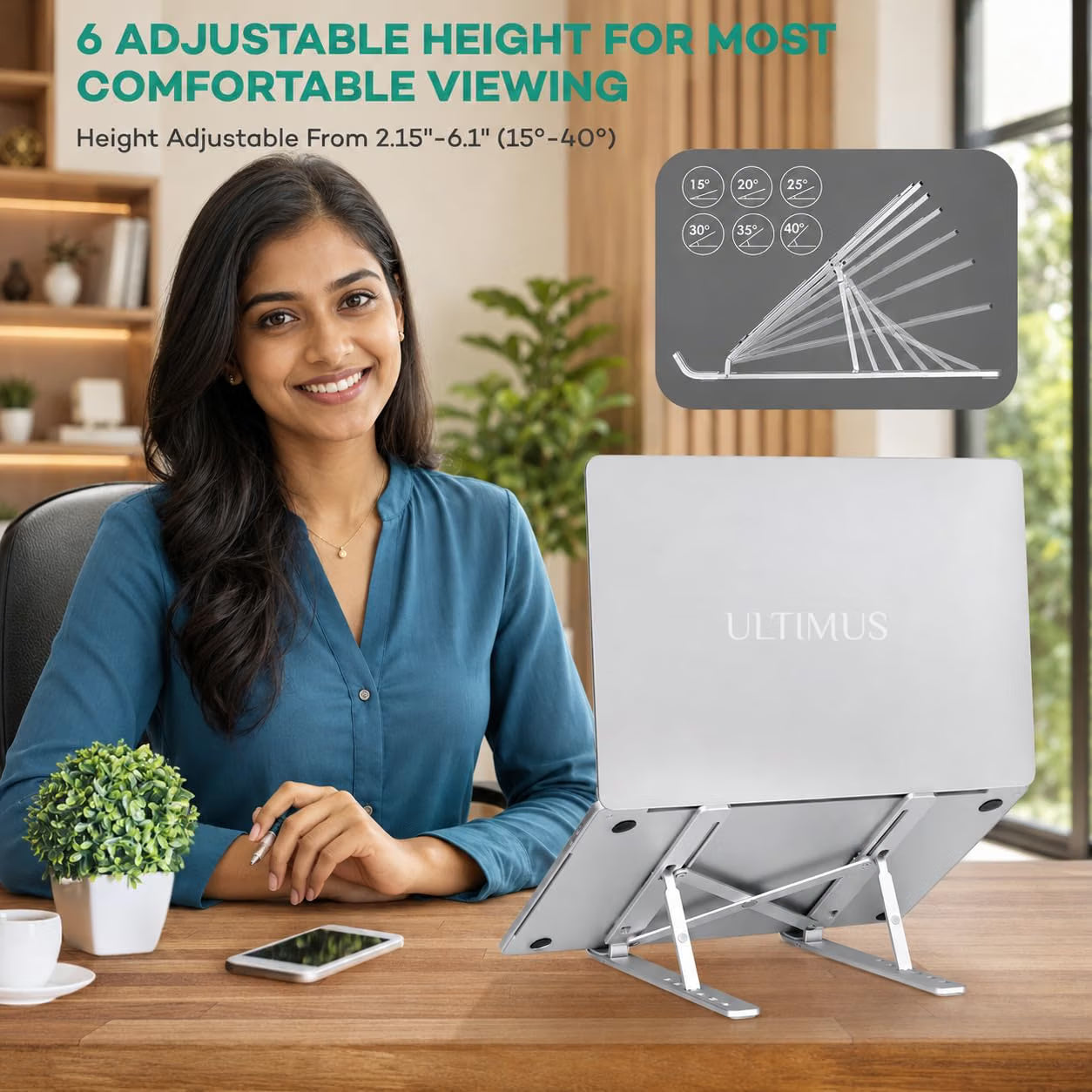 Futopia 6 Angles Adjustable Aluminum Ergonomic Foldable Portable Tabletop Laptop/Desktop Riser Stand Holder