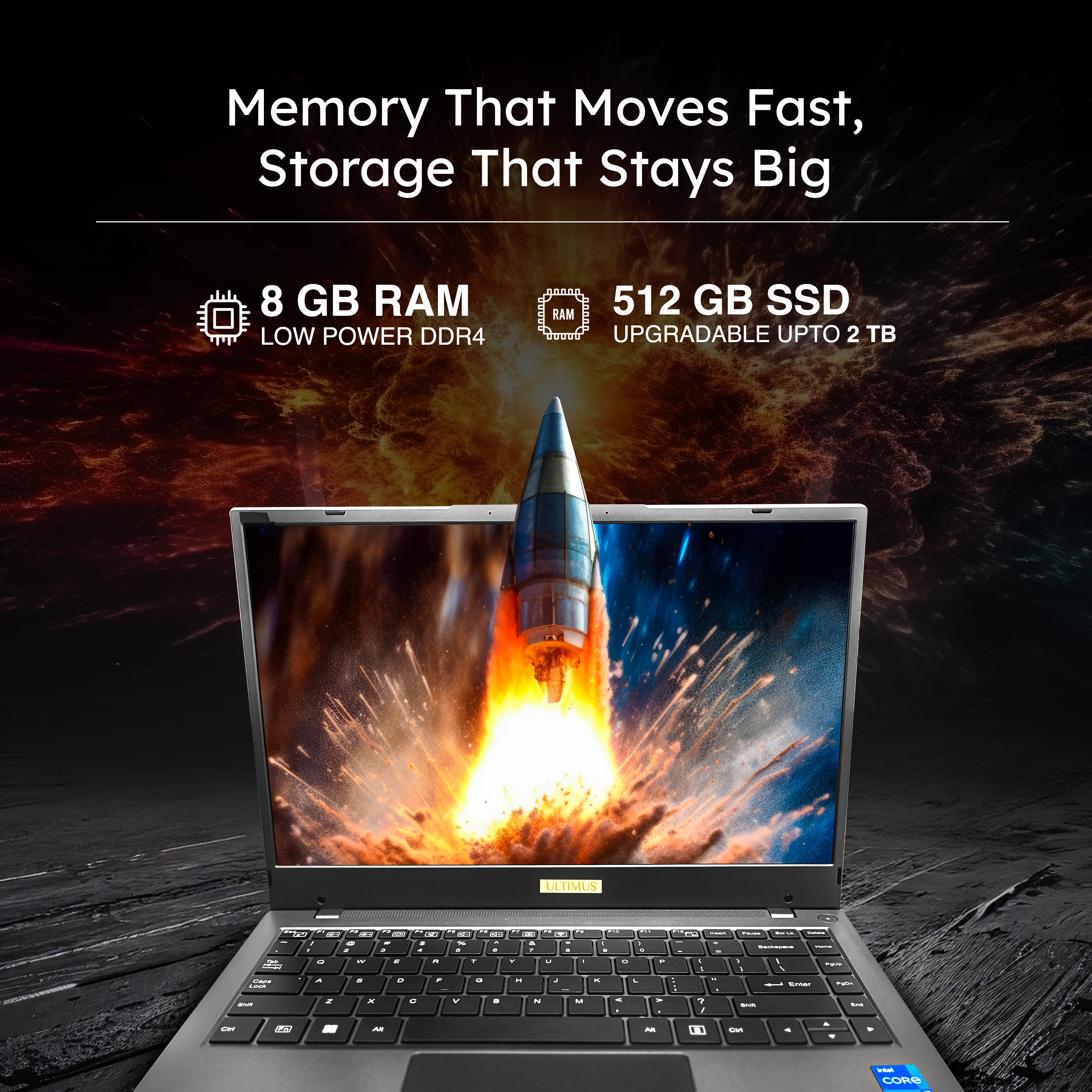 Ultimus APEX5 Laptop Intel core i5 12th Gen 1235U Laptop 8GB RAM 512GB SSD Expandable~1TB FHD MS Office 365 (Trial) Silver