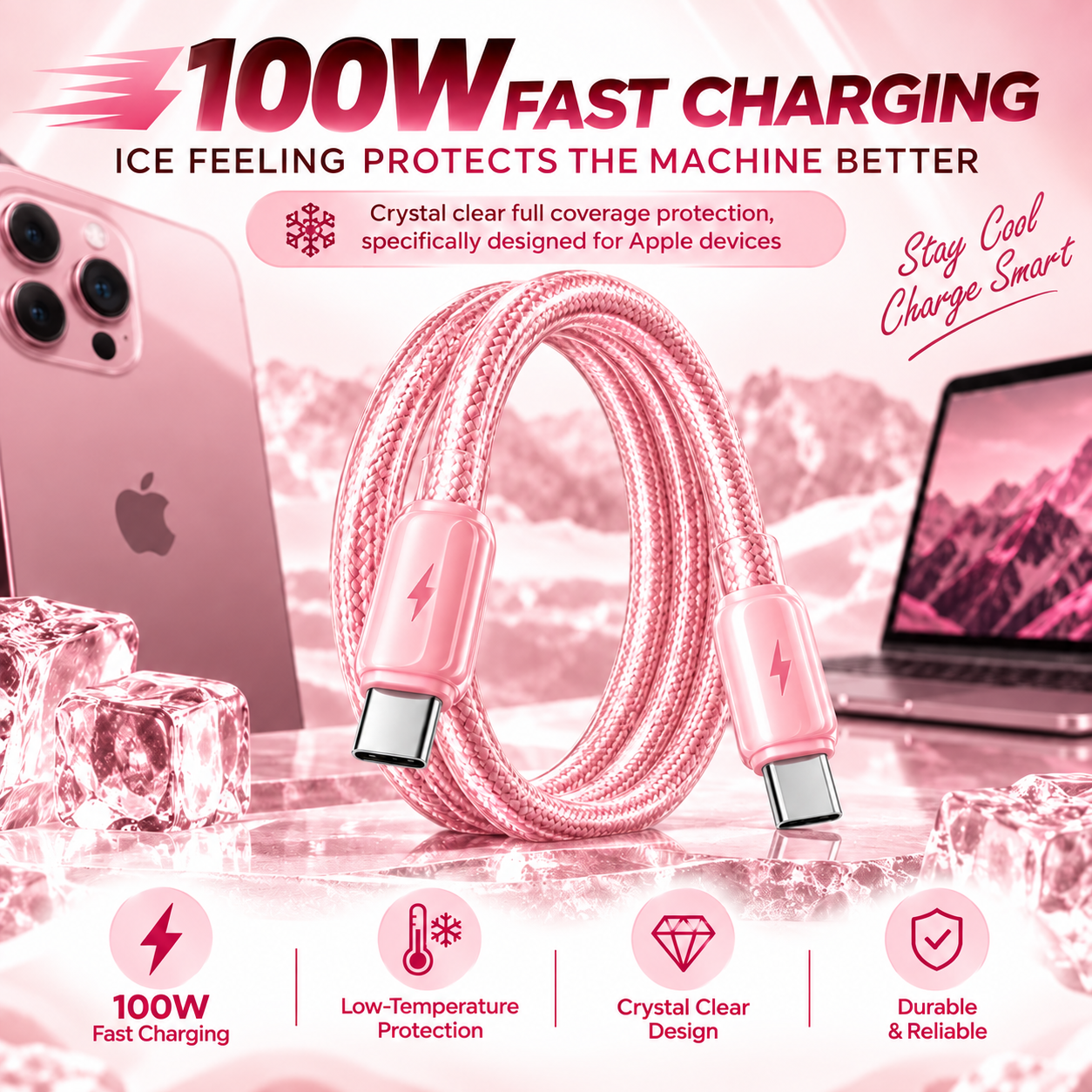 Futopia Titanium Series Low-Temperature Crystal Cable, Type-C to Type-C 100W Fast Charging, Compatible with iPhone 15–17 & Android