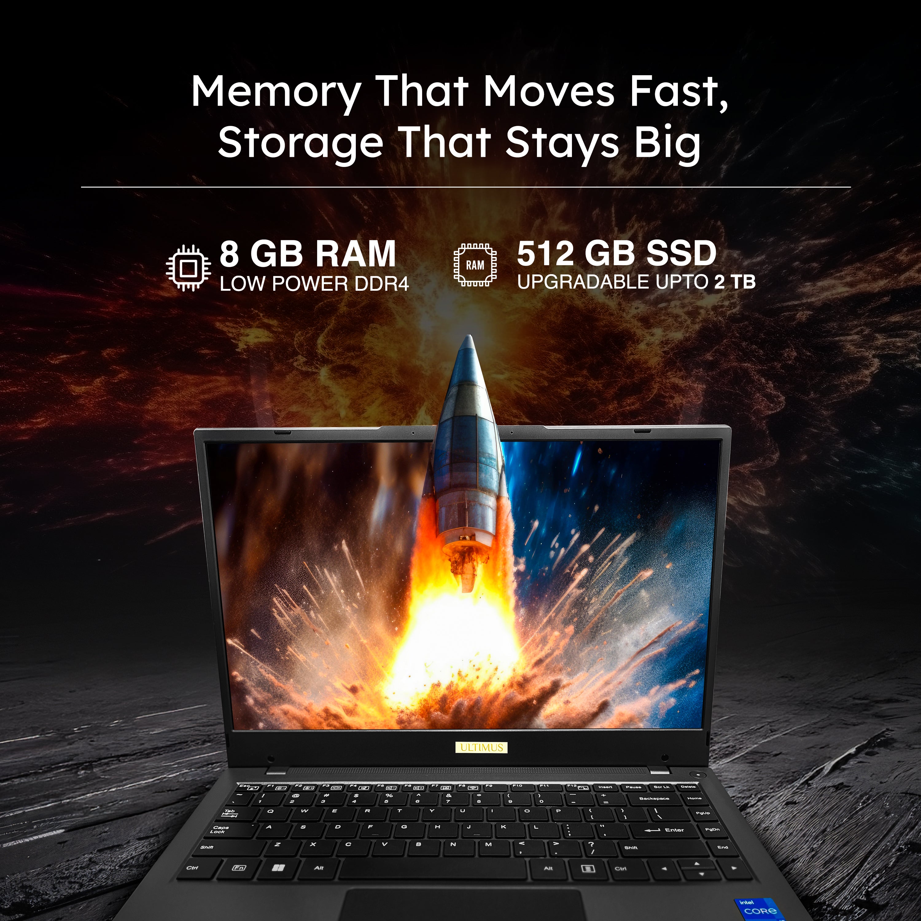 Ultimus APEX5 Laptop Intel core i5 12th Gen 1235U Laptop 8GB RAM 512GB SSD Expandable~1TB FHD MS Office 365 (Trial) Black