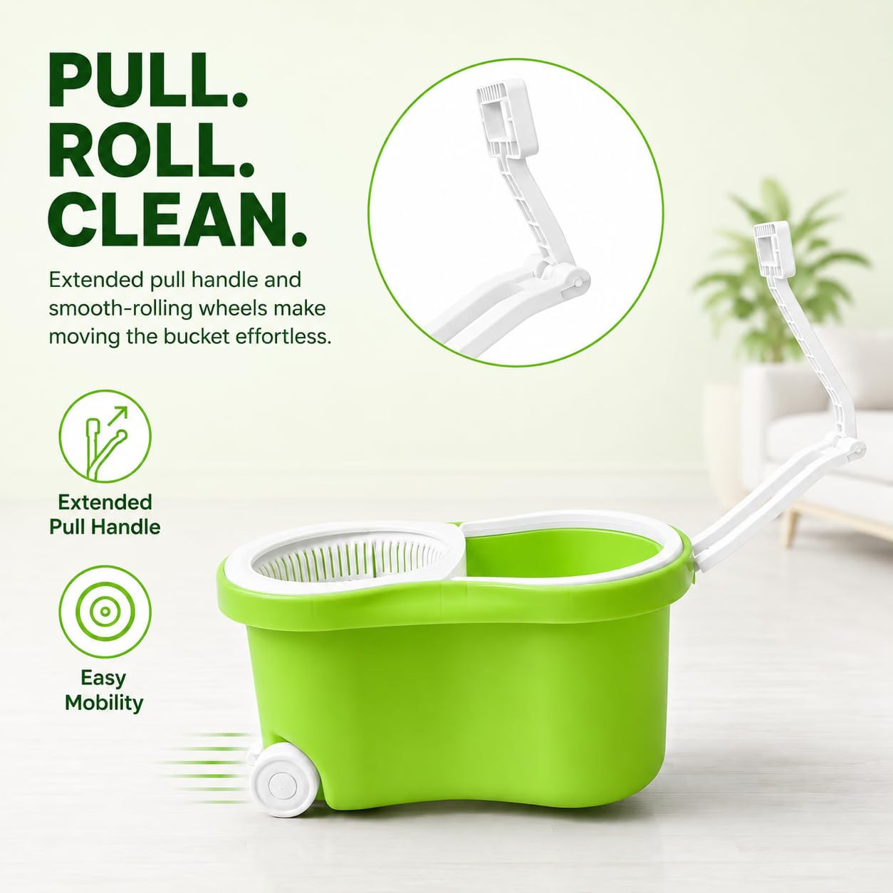 Novita 360° Spin Mop Bucket Set | Plastic Jali with Heavy Smart System | Easy Rinse | Telescopic Microfiber Mop |1+1 Refill | Pocha | Big Wheels | Removes Over 99%* Bacteria- (Green)