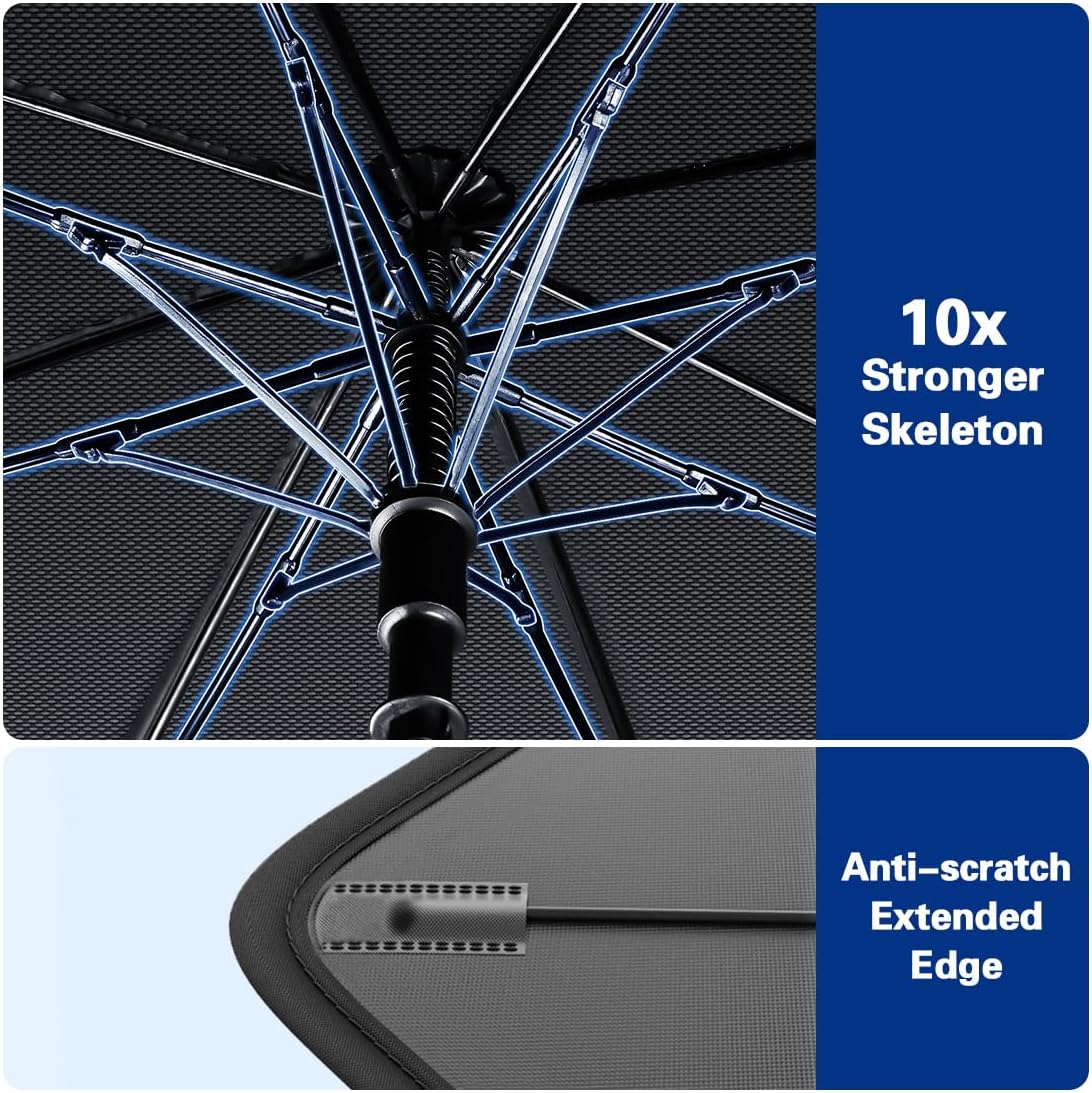 Novita Windshield Sun Shade Umbrella, Foldable Car Umbrella Sunshade with UV Block Car Front Window (Heat Insulation Protection) for Auto Windshield Covers Blackout Trucks Cars (Large)