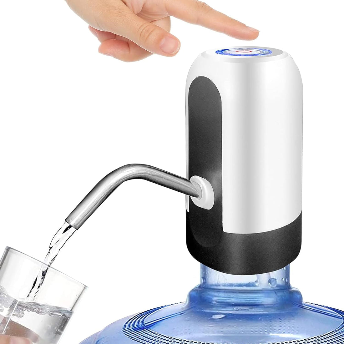Novita Drinking Water Pump Water Bottle Electric Water Pump Dispenser Drinking Bottle Switch Pump USB Charging Caps Fits Most Gallon Bottles for Home Office-White