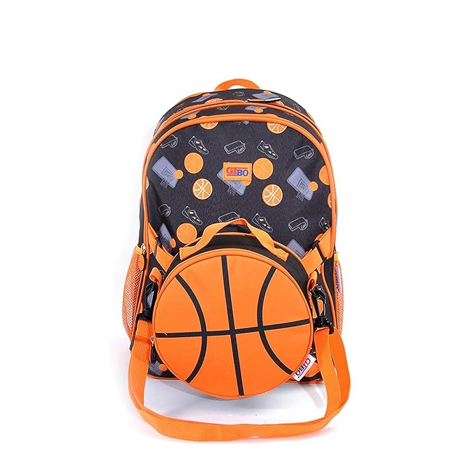 Premium Football Design Lightweight Polyester Backpack with 2 Chain,Lunch Bag & 2 Side Pockets Built for Comfort & Durability