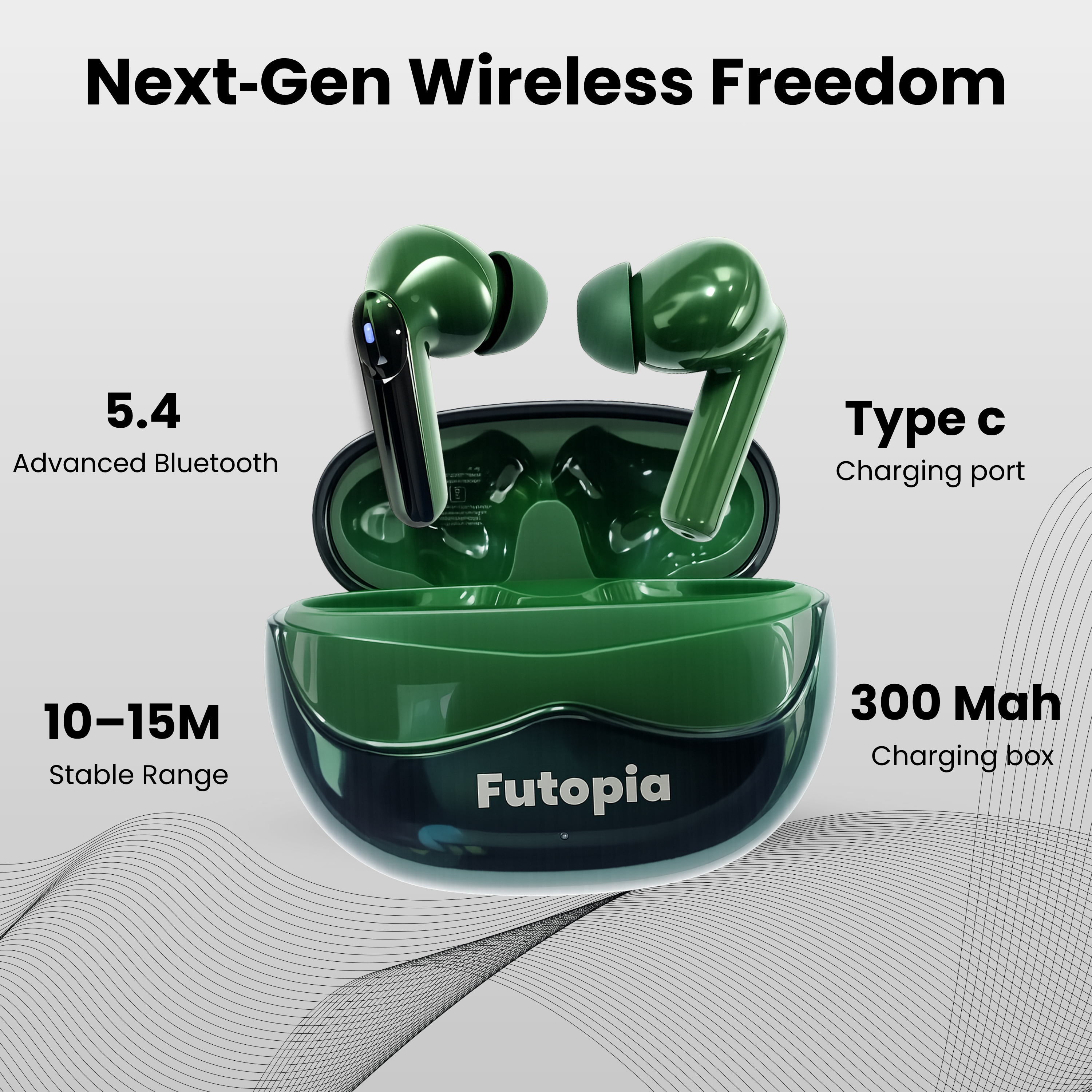 Futopia Wireless Earpods with Charging Case | Bluetooth 5.4 Earbuds, HD Sound, Deep Bass, Type-C Fast Charging & 4-5H Playtime (FGTWSFUSION)