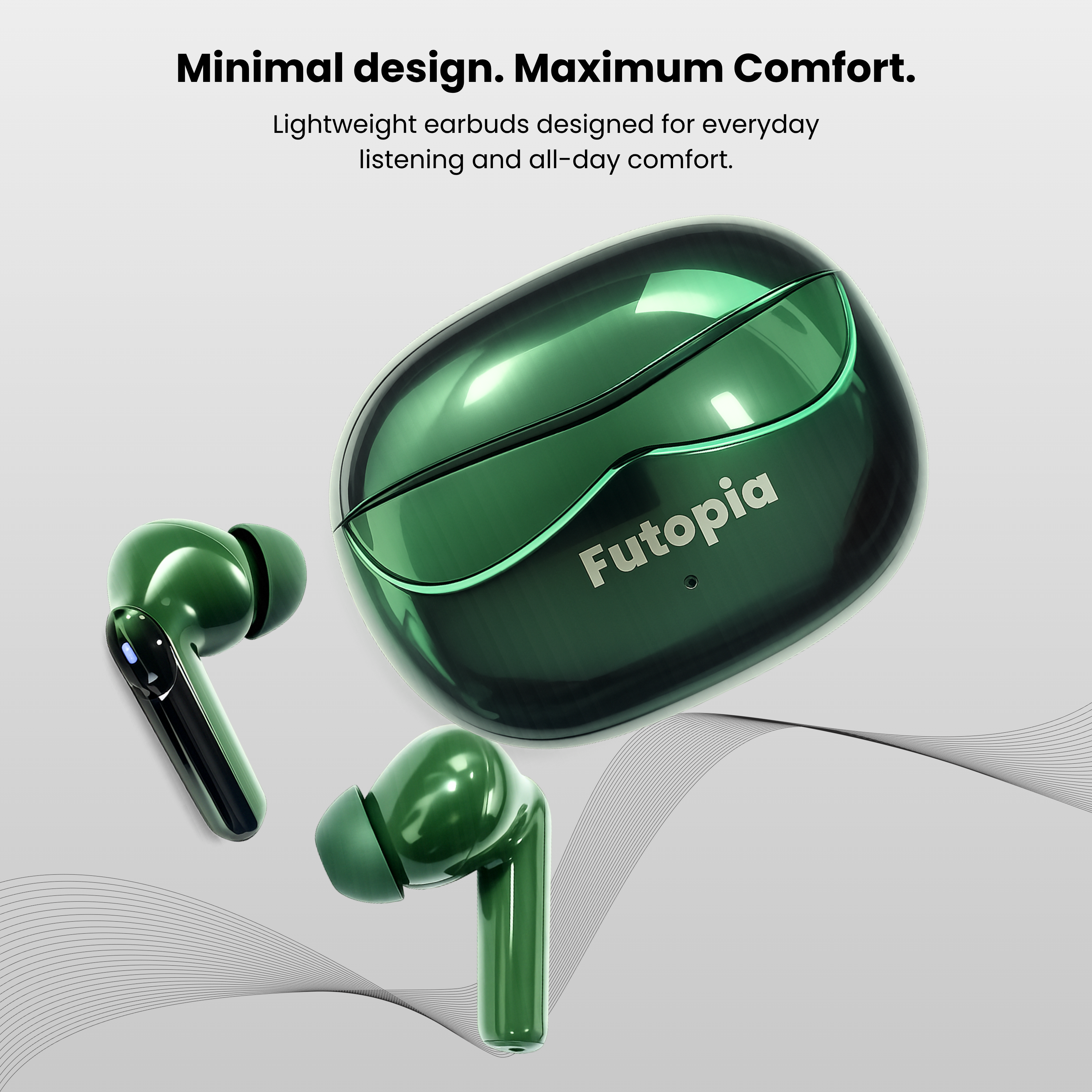 Futopia Wireless Earpods with Charging Case | Bluetooth 5.4 Earbuds, HD Sound, Deep Bass, Type-C Fast Charging & 4-5H Playtime (FGTWSFUSION)