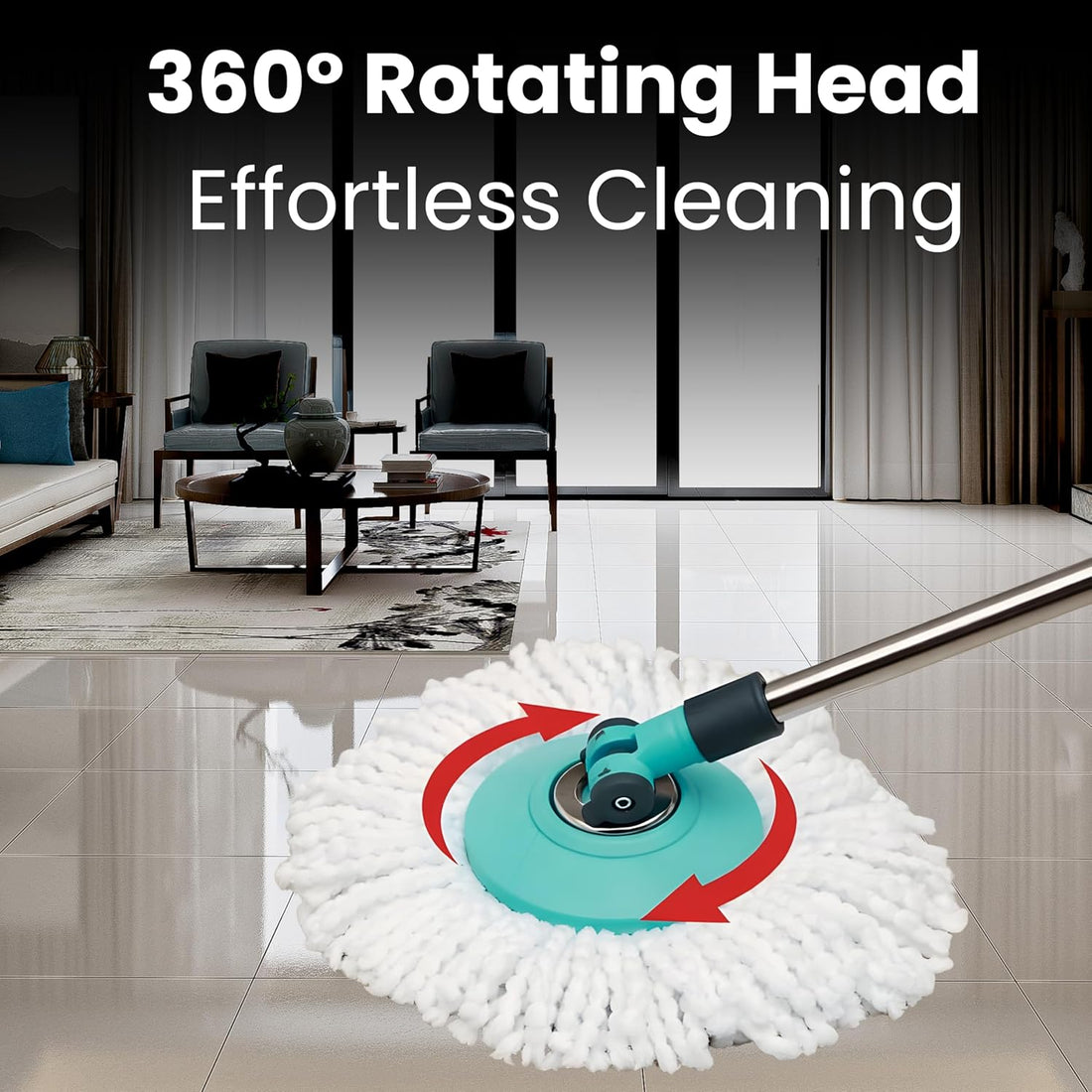 NOVITA 360° Spin Mop & Bucket with Wheels Floor Cleaning Spin Mop Bucket with Large Wheels, Adjustable Handle & 2 Microfiber Refills – Blue