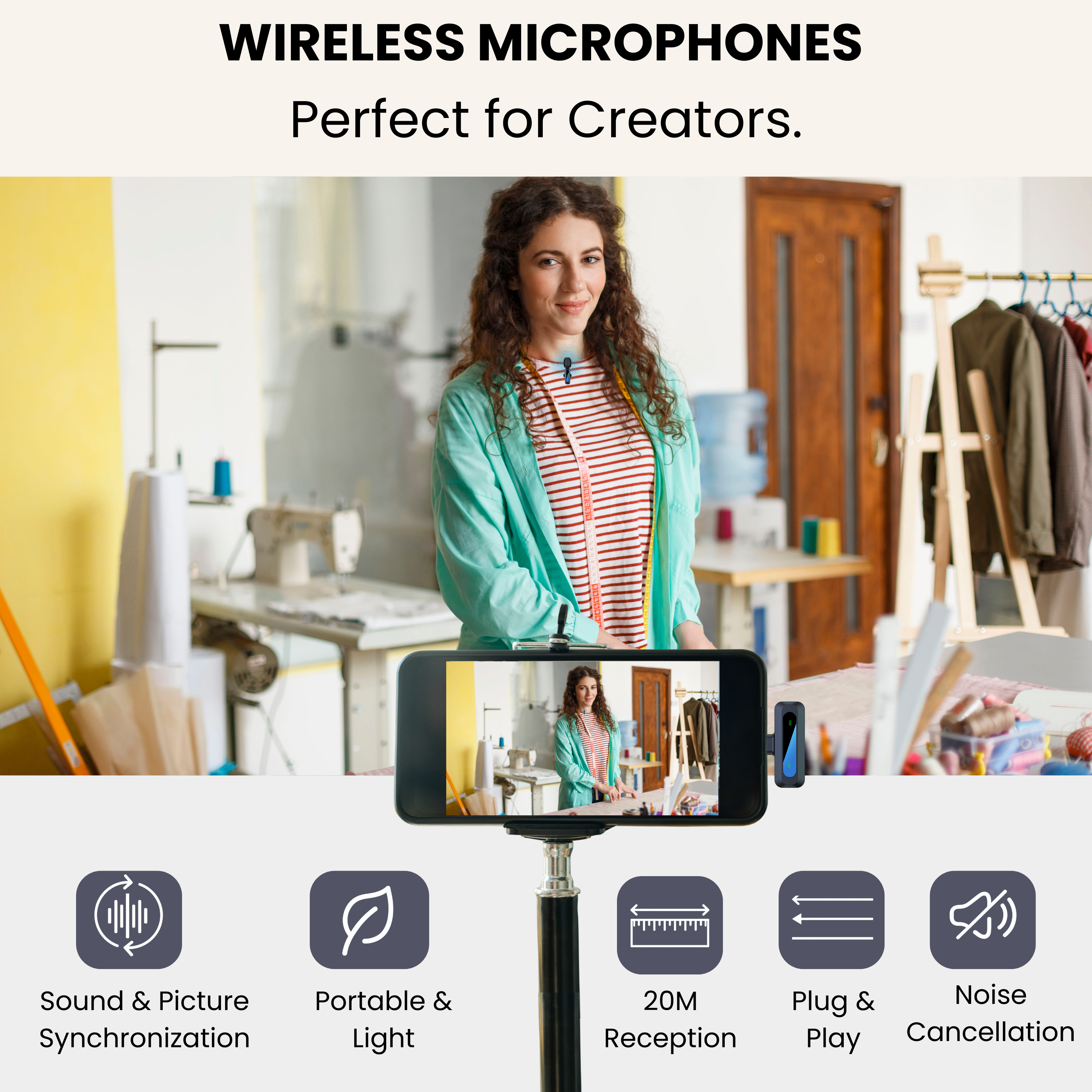 Futopia Wireless Lavalier Microphone, Plug & Play Clip-On Mic with Receiver, AI Noise Cancellation, 6H Battery Backup, USB-C Compatible for YouTube, Vlogging, Interview & Live Streaming