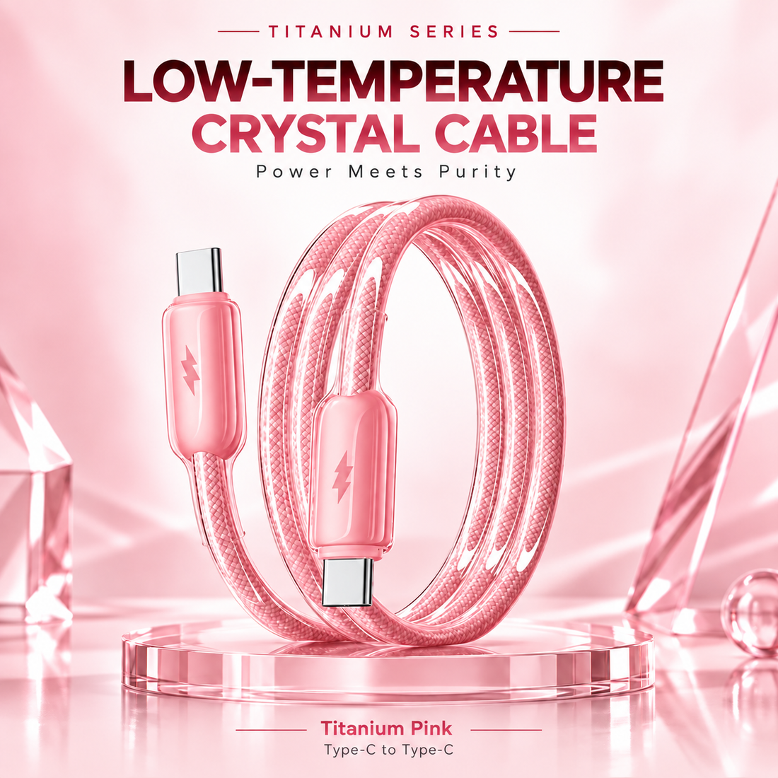 Futopia Titanium Series Low-Temperature Crystal Cable, Type-C to Type-C 100W Fast Charging, Compatible with iPhone 15–17 & Android