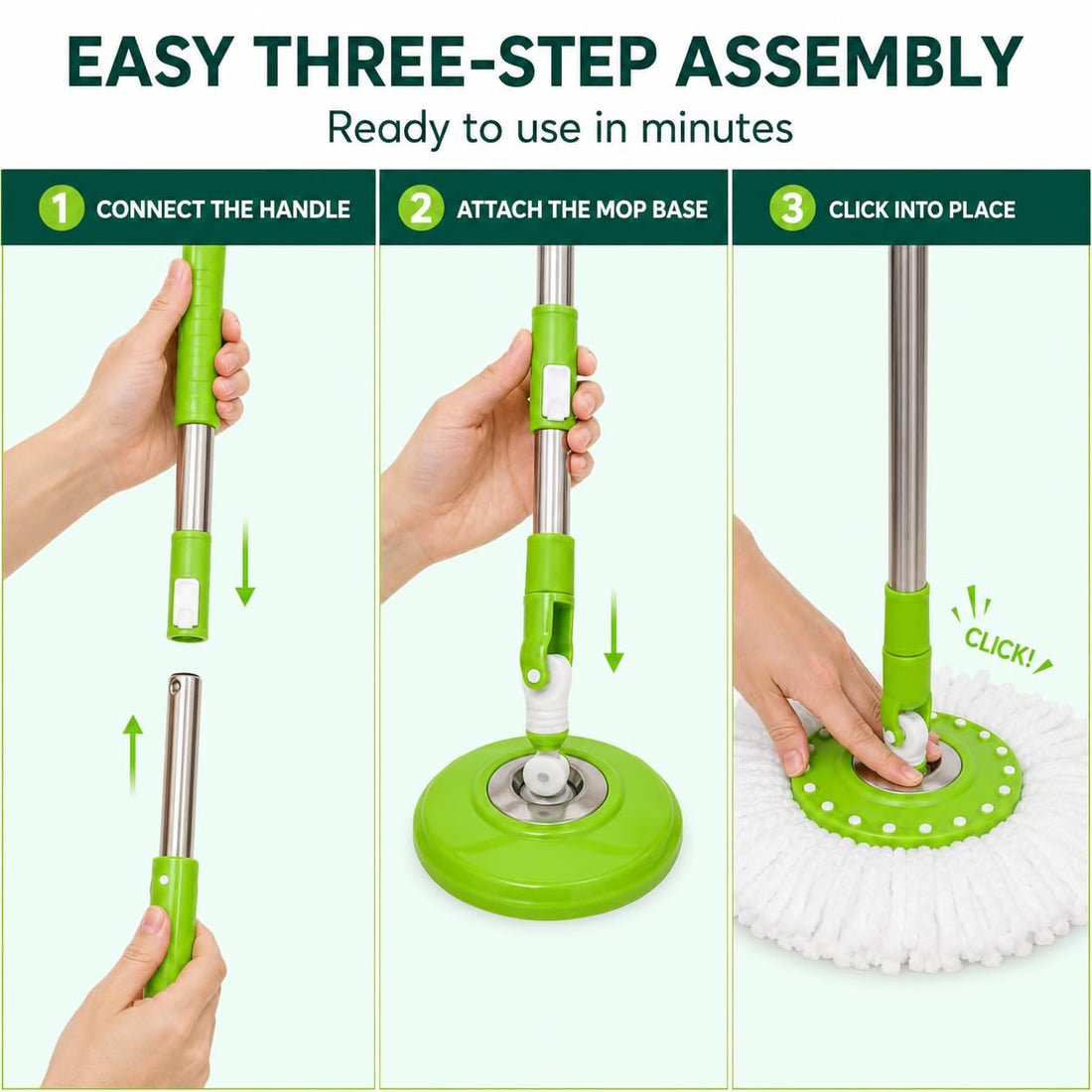 Novita 360° Spin Mop Bucket Set | Steel Jali with Heavy Smart System | Easy Rinse | Telescopic Microfiber Mop |1+1 Refill | Pocha | Big Wheels | Removes Over 99%* Bacteria- (Green)