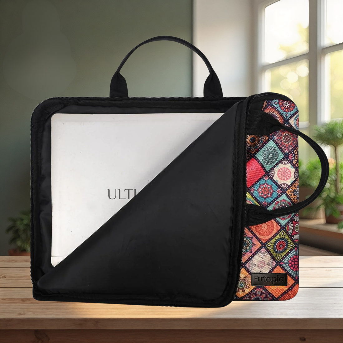 Futopia Stylish Printed Laptop Sleeve Bag 15.6–16 Inch with Handle | Jute Design Laptop Case Cover | Water Resistant | Soft Padded Interior | Laptop & Tablet Bag for Men & Women (Office & Travel)