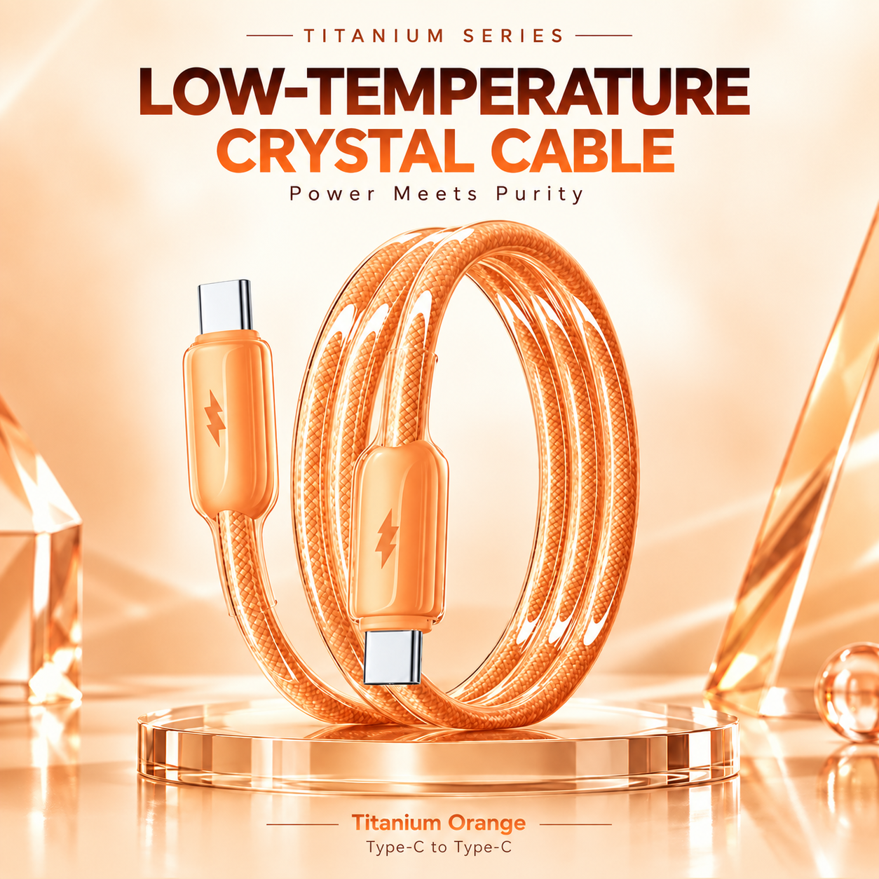 Futopia Titanium Series Low-Temperature Crystal Cable, Type-C to Type-C 100W Fast Charging, Compatible with iPhone 15–17 & Android