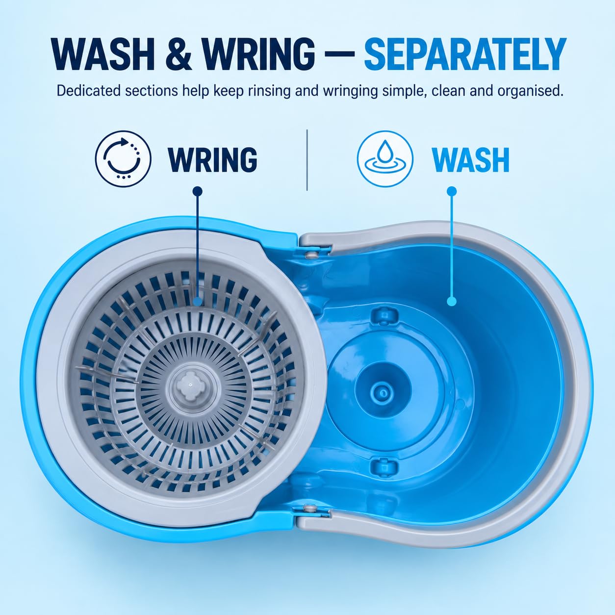 Novita Lite Bucket Spin Mop Set with Easy Wring & Rinse System | 360° Telescopic Adjustable Handle | High Absorbency Microfiber Floor Mop | Removable Wringer | Bucket Set with 1 Extra Refill (Blue)