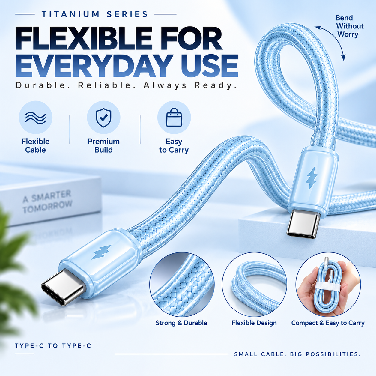 Futopia Titanium Series Low-Temperature Crystal Cable, Type-C to Type-C 100W Fast Charging, Compatible with iPhone 15–17 & Android