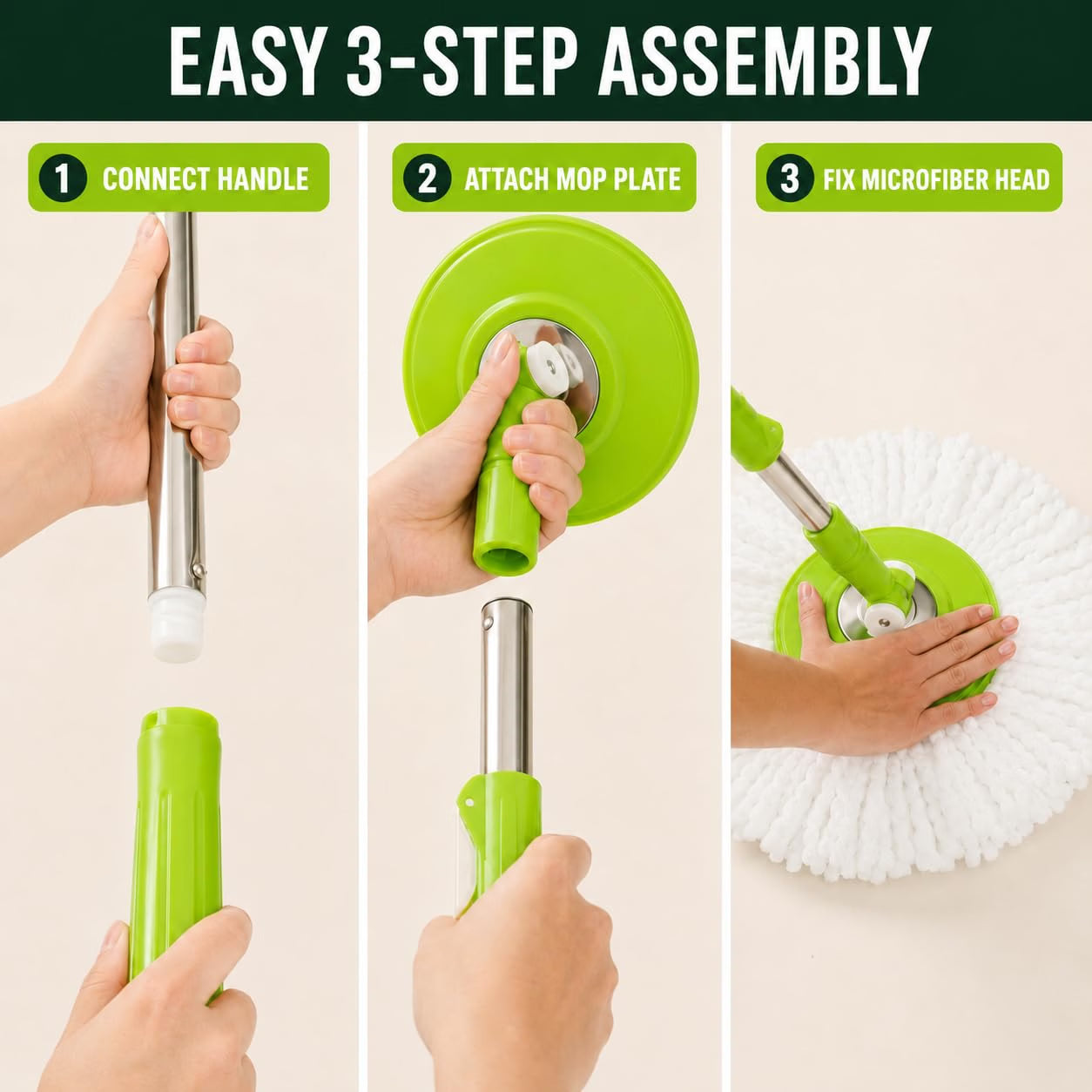 Novita 360° Spin Mop Bucket Set | Plastic Jali with Heavy Smart System | Easy Rinse | Telescopic Microfiber Mop |1+1 Refill | Pocha | Big Wheels | Removes Over 99%* Bacteria- (Green)