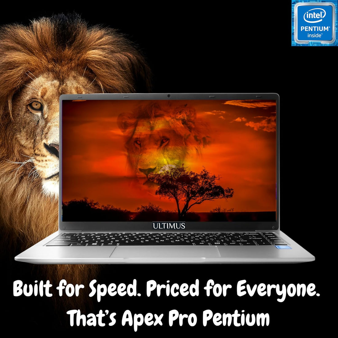Ultimus APEX Pro Intel Pentium Quad Core Laptop 4GB RAM 128GB eMMC SSD Expandable~512GB Ultra Thin Bezel 180° Hinge 2.0x1 3.0x1 USB HDMI SD Card Slot ‎LPDDR4 Dual Speaker Win11 Home Cloud Silver 1.2Kg