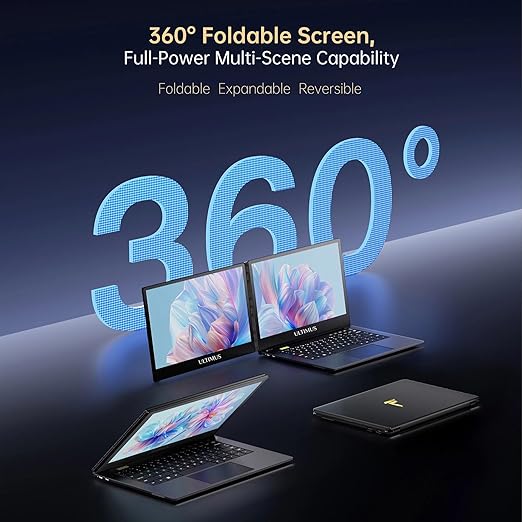 Ultimus F1 360° Horizontal Dual Screen Business Laptop 12th Gen Intel Core i7-1255U 4.7GHz 16GB Ram 1TB SSD Intel Iris Xe Graphics Fingerprint Power Button Foldable Dual Face Form 14.1’ (Marble Black)