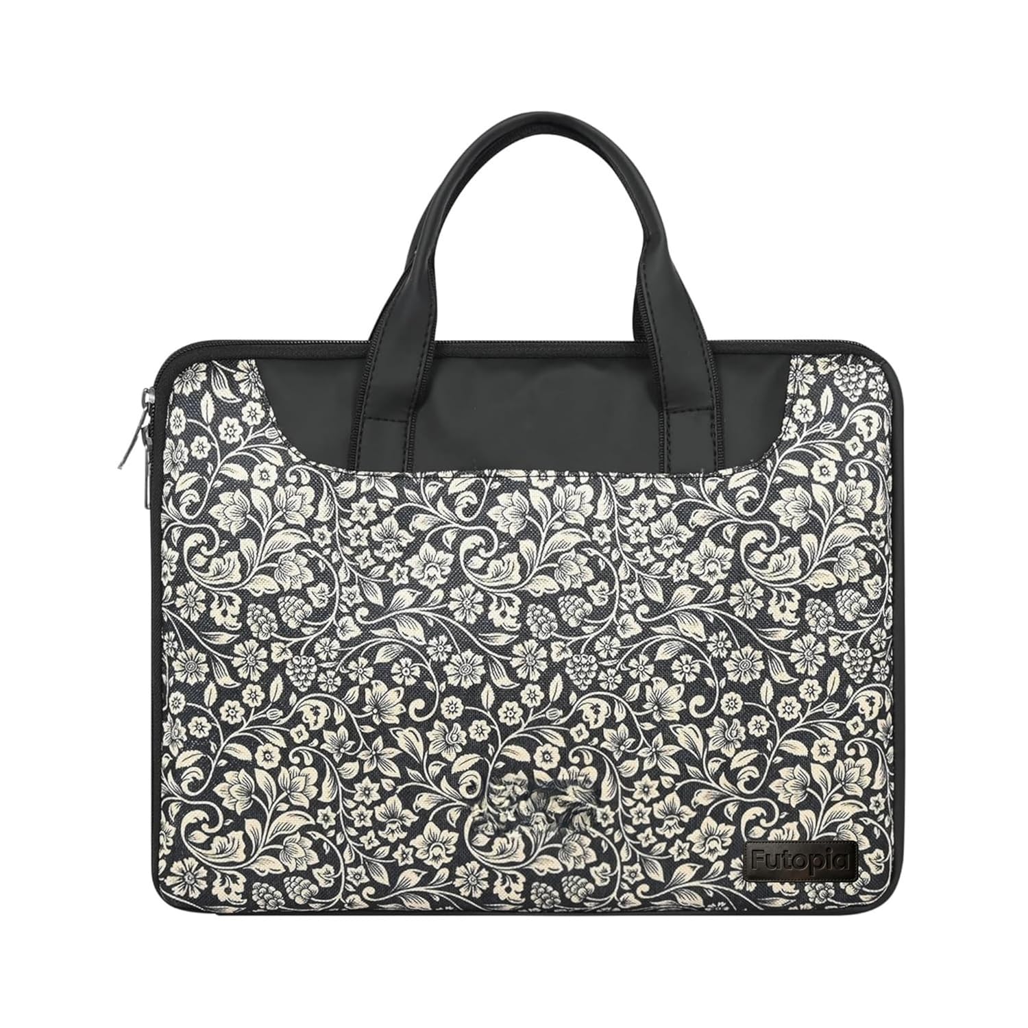Futopia Stylish Floral Printed Laptop Sleeve Bag 15.6–16 Inch with Handle | Jute & Vegan Leather Laptop Case Cover, Soft Padded Interior, Laptop & Tablet Bag for Men & Women (Office & Travel)