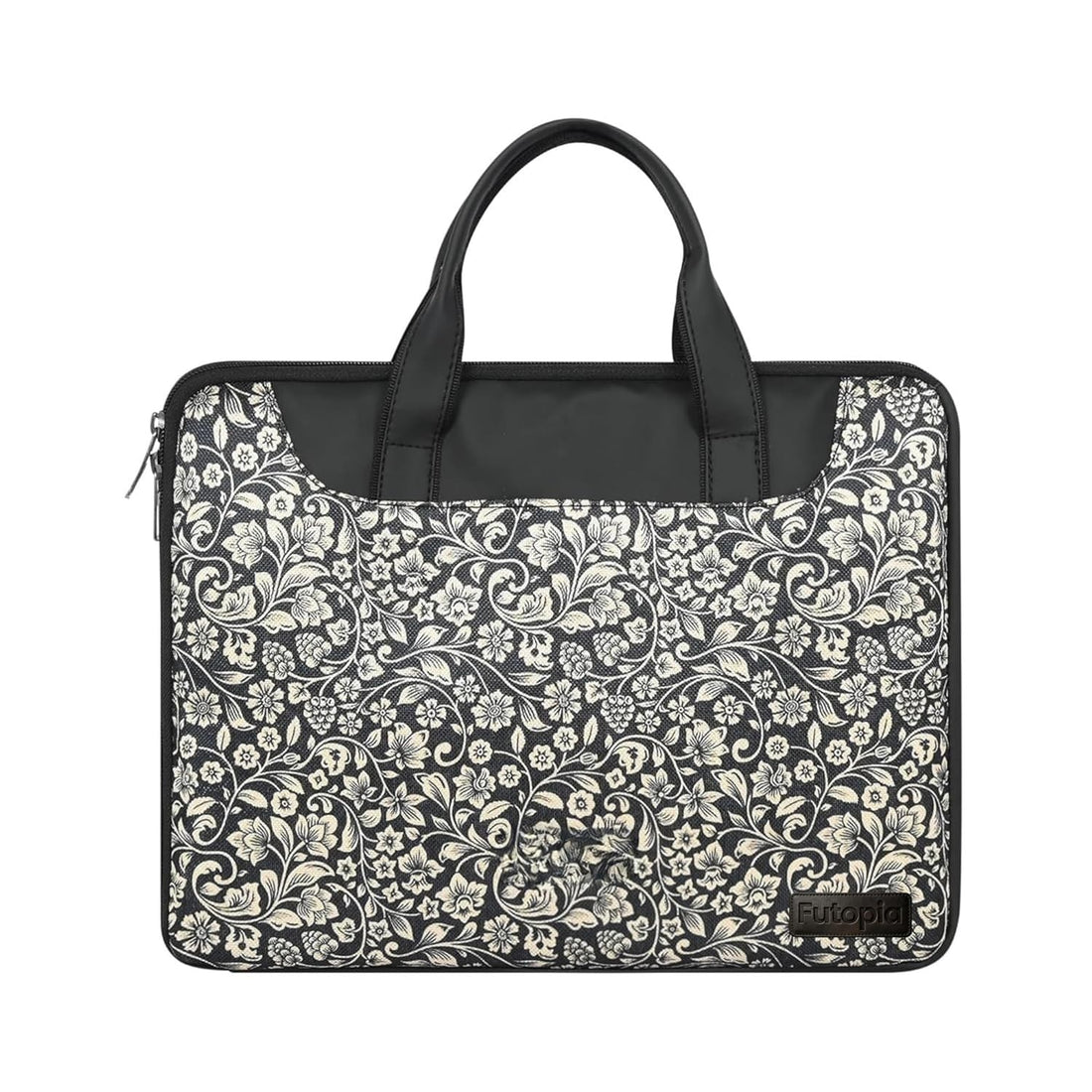Futopia Stylish Floral Printed Laptop Sleeve Bag 15.6–16 Inch with Handle | Jute & Vegan Leather Laptop Case Cover, Soft Padded Interior, Laptop & Tablet Bag for Men & Women (Office & Travel)