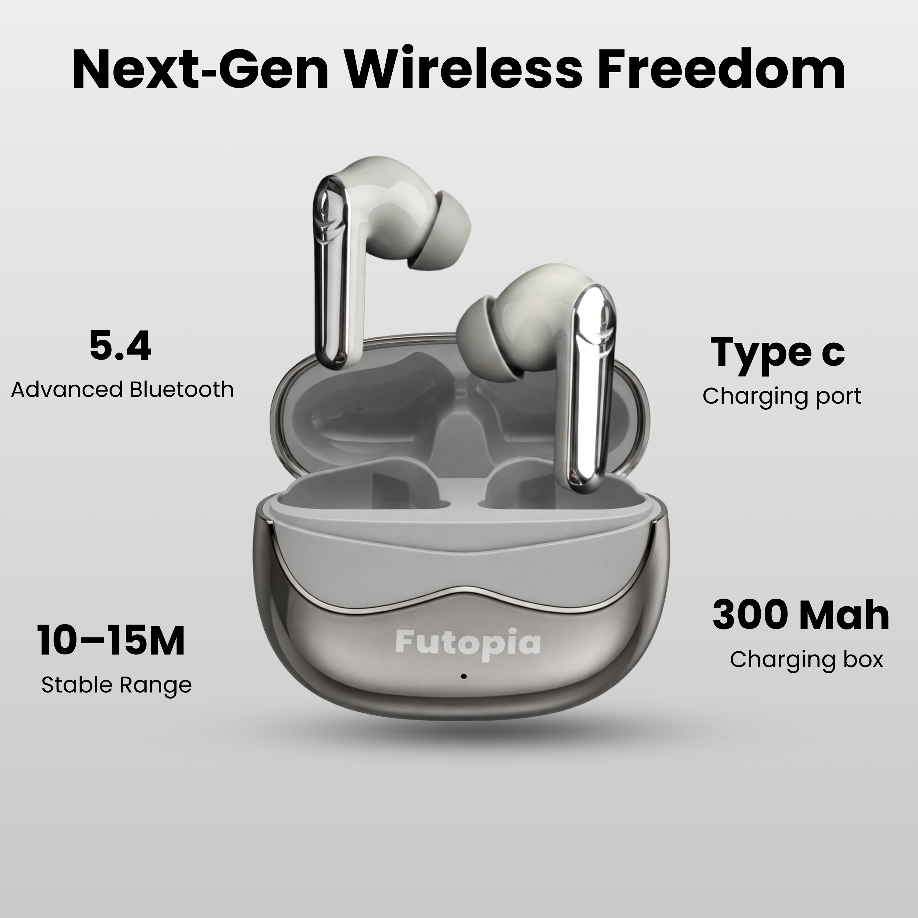 Futopia Wireless Earpods with Charging Case | Bluetooth 5.4 Earbuds, HD Sound, Deep Bass, Type-C Fast Charging & 4-5H Playtime