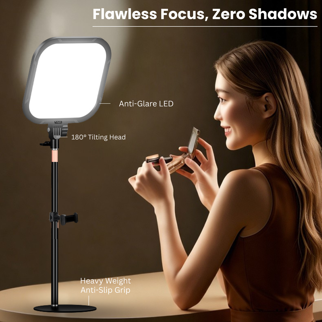 FUTOPIA Soft 25cm (10 Inch) Fill LED Ring Light Desk Lamp with Stand | 3 Adjustable Color Temperature Lighting | USB Used Perfect for Meetings & Live Streaming, Photo & Video