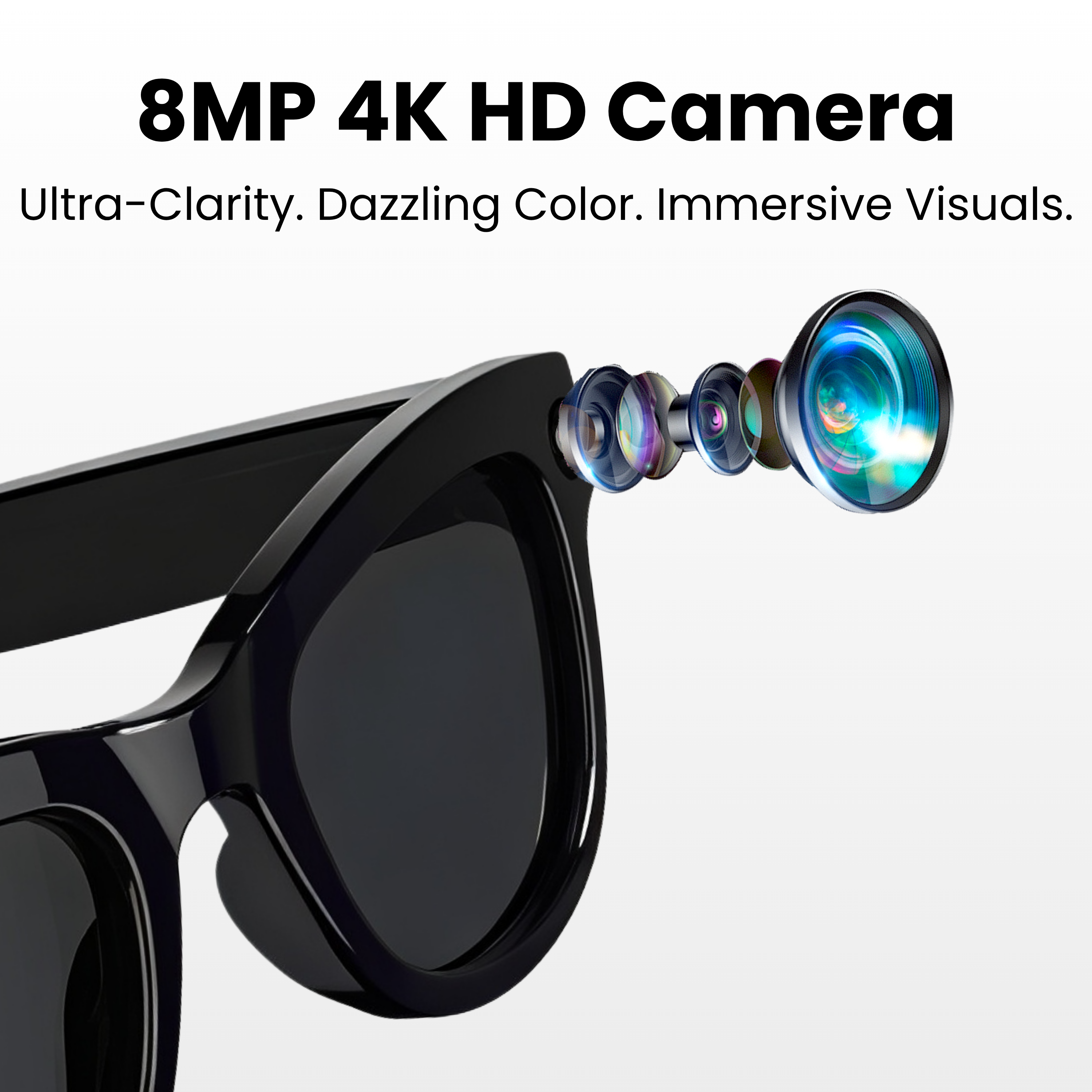 Futopia AIVIS-M AI Smart Glasses|8MP Camera|IP67 Waterproof Black Frame|Photochromic Lenses|32GB Memory|Photo & Video|AntiShake Photography ChatGPT AI|Built in WiFi