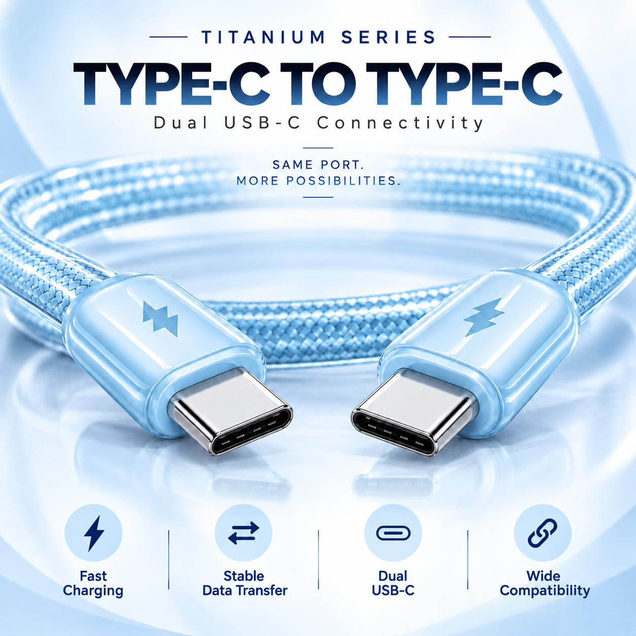 Futopia Titanium Series Low-Temperature Crystal Cable, Type-C to Type-C 100W Fast Charging, Compatible with iPhone 15–17 & Android