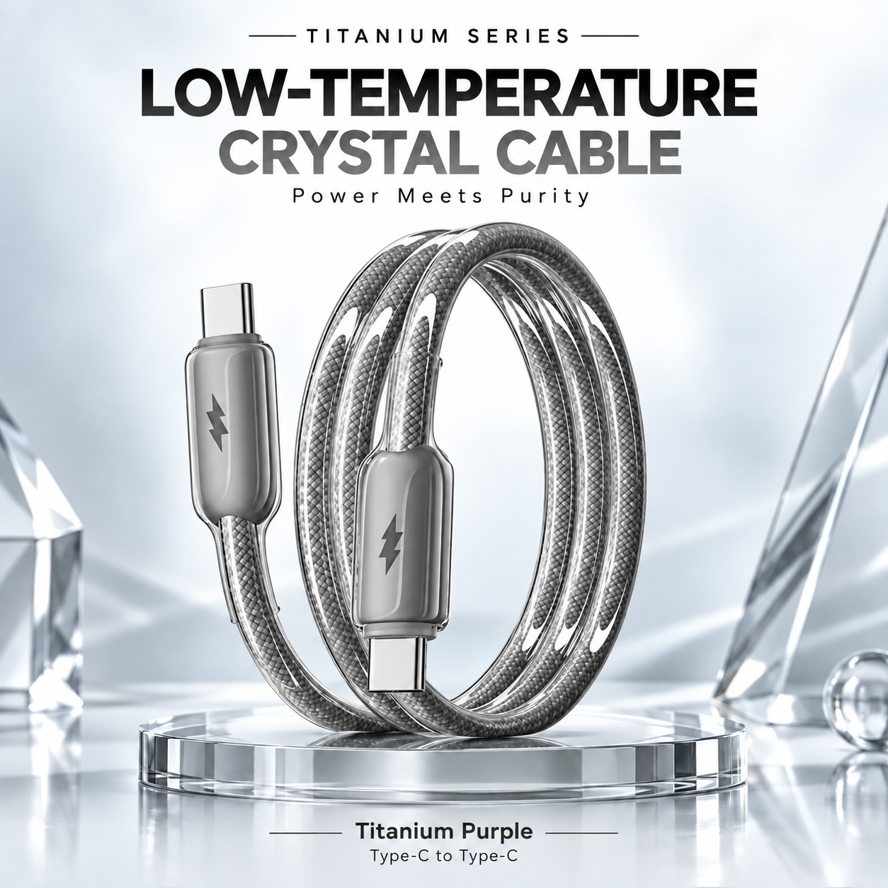 Futopia Titanium Series Low-Temperature Crystal Cable, Type-C to Type-C 100W Fast Charging, Compatible with iPhone 15–17 & Android