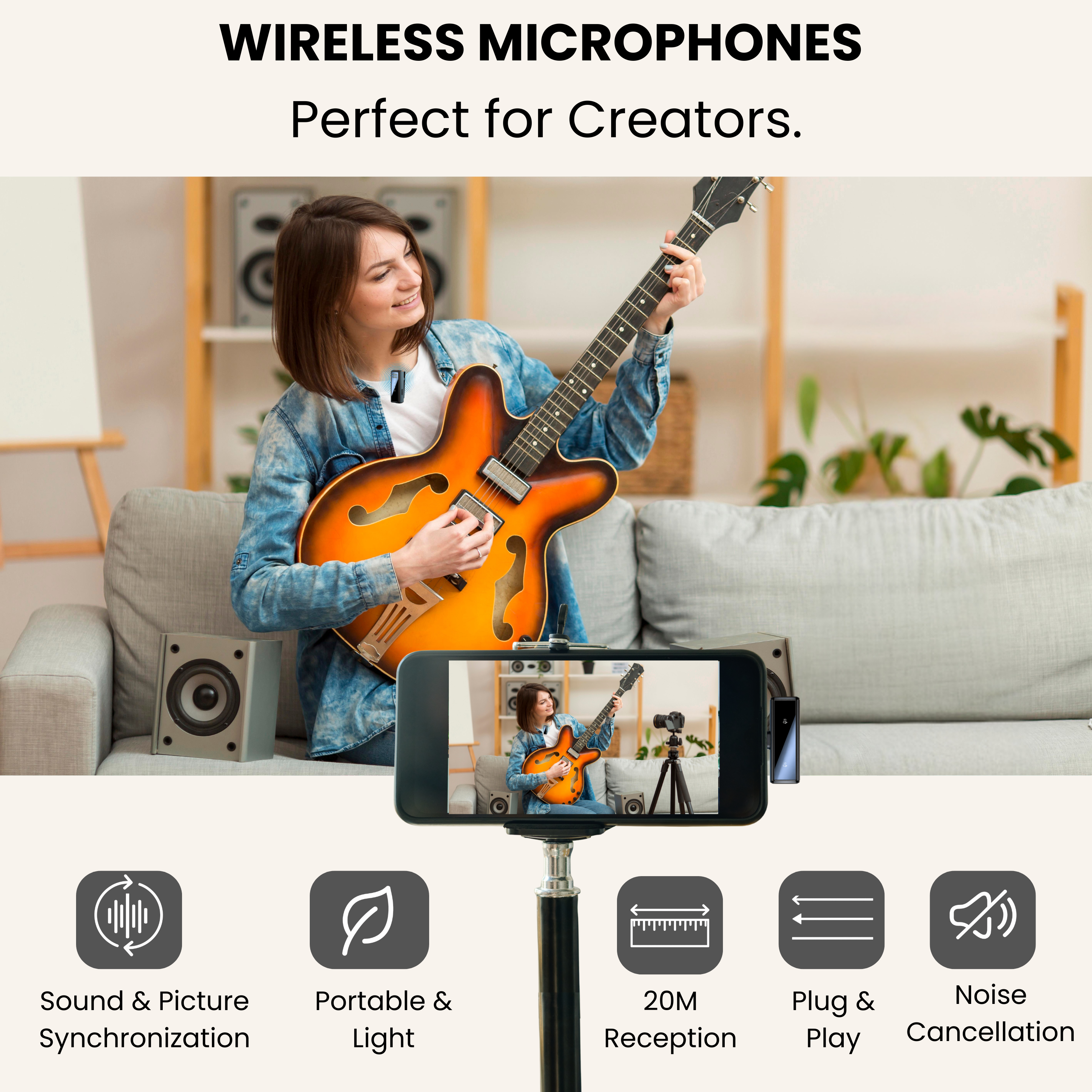 Wireless Lavalier Microphone with AI Noise Reduction, Auto Pairing, Rechargeable Charging Case for Recording & Streaming