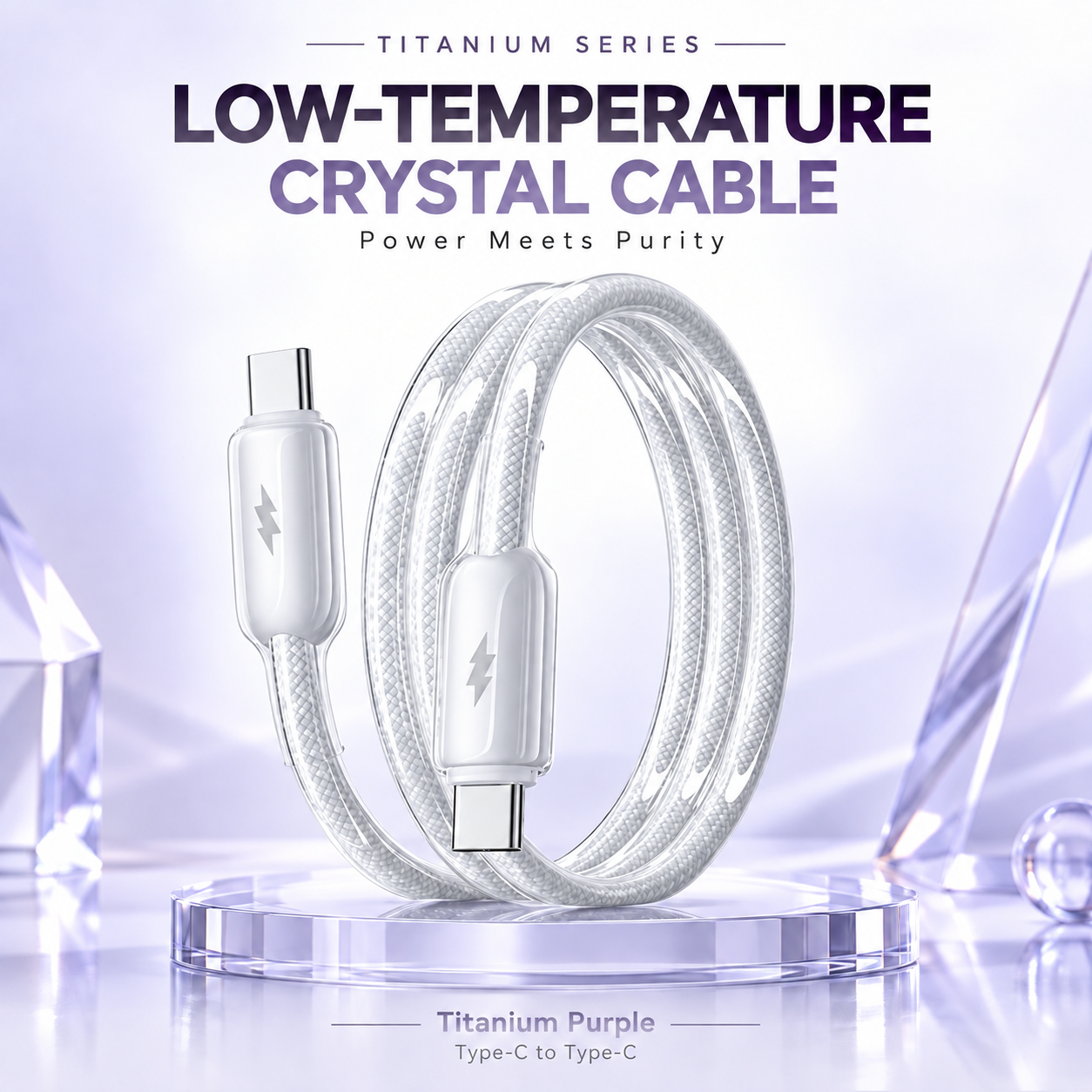 Futopia Titanium Series Low-Temperature Crystal Cable, Type-C to Type-C 100W Fast Charging, Compatible with iPhone 15–17 & Android