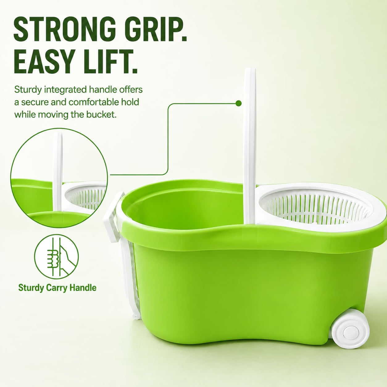 Novita 360° Spin Mop Bucket Set | Plastic Jali with Heavy Smart System | Easy Rinse | Telescopic Microfiber Mop |1+1 Refill | Pocha | Big Wheels | Removes Over 99%* Bacteria- (Green)