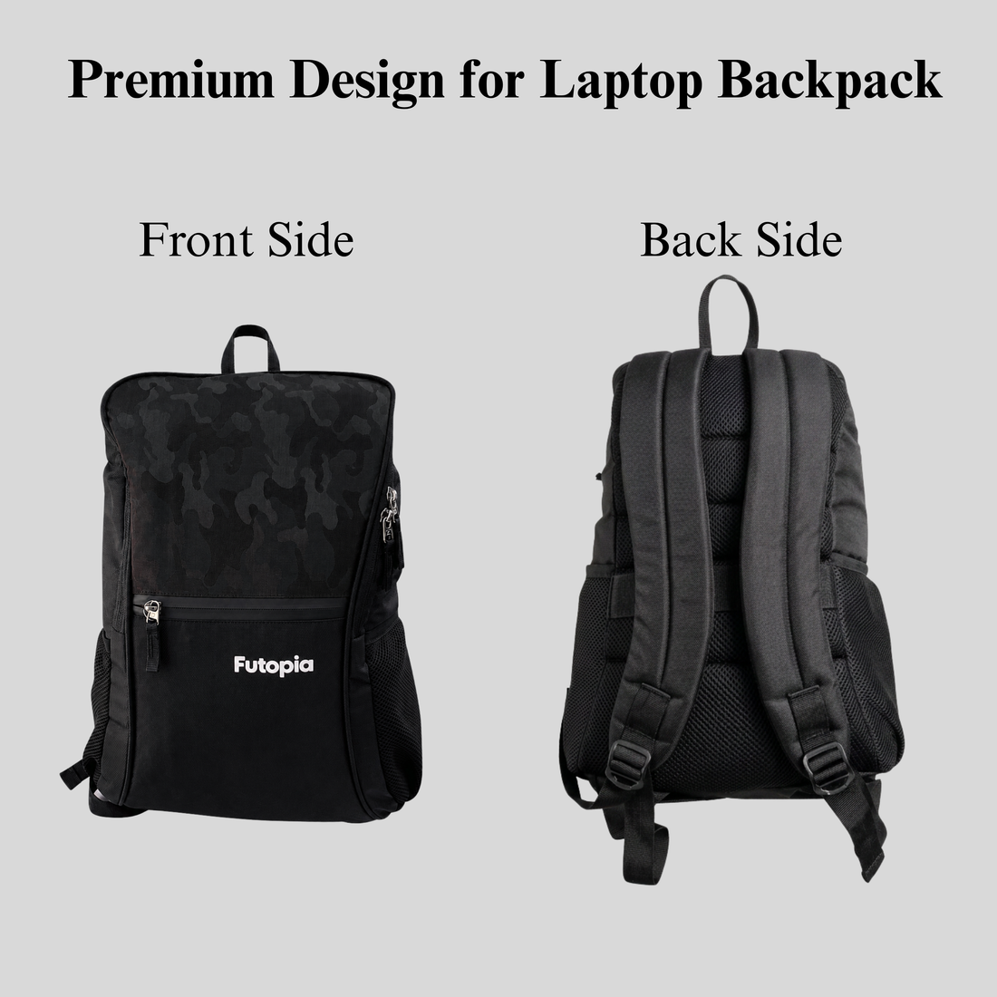 Futopia Premium Design 35L Capacity Backpack With Fit 17.3 Inch Laptop, 1 Large Storage, 1 Front Zipp | 2 Side Bottle Pocket For Men And Women, Unisex - Perfect For Office & College - Grey - Black