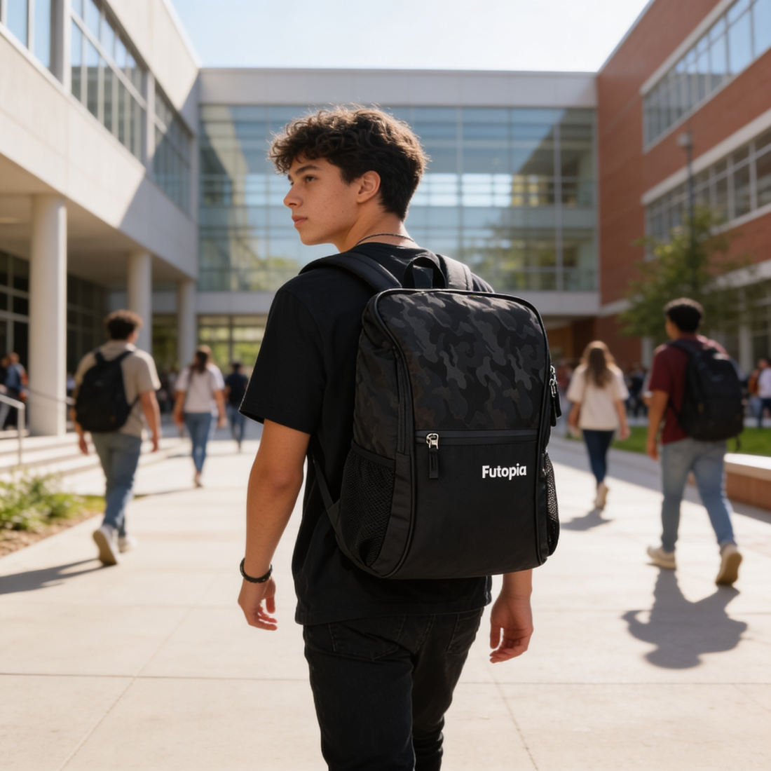Futopia Premium Design 35L Capacity Backpack With Fit 17.3 Inch Laptop, 1 Large Storage, 1 Front Zipp | 2 Side Bottle Pocket For Men And Women, Unisex - Perfect For Office & College - Grey - Black