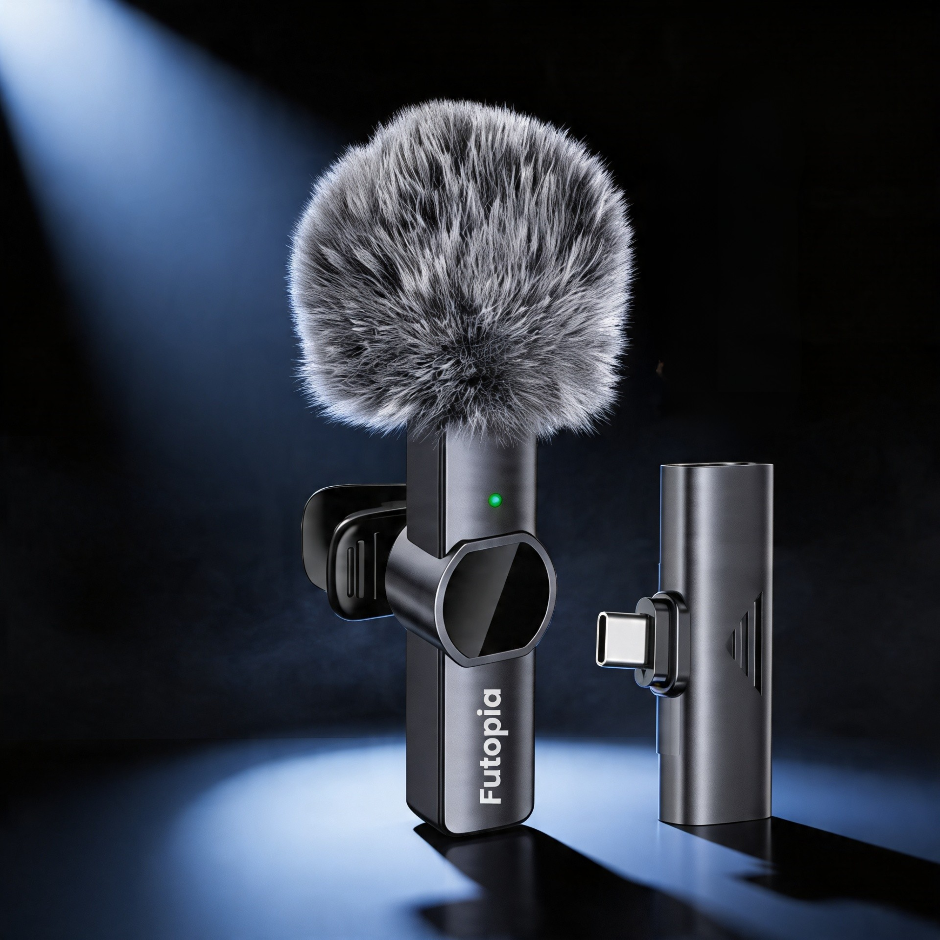 Futopia Wireless Lavalier Microphone for Type-C – Professional 2.4G Wireless Lapel Mic with Noise Reduction, Reverb & Monitoring – 6H Battery Life, 20m Range – Plug & Play