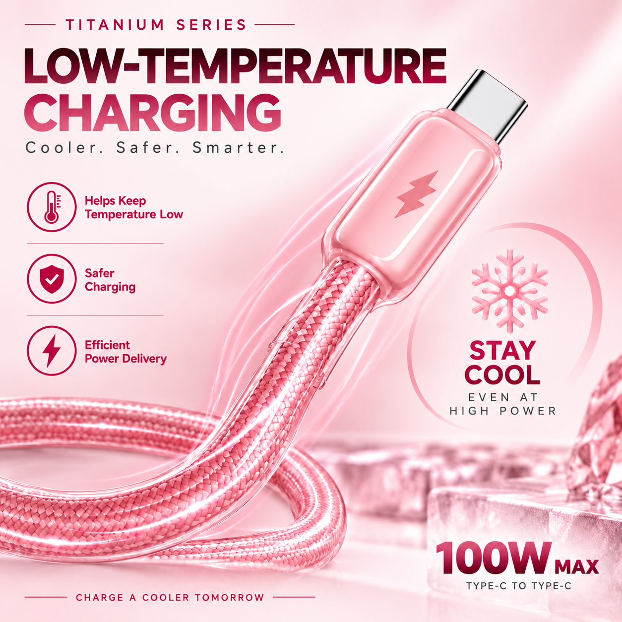Futopia Titanium Series Low-Temperature Crystal Cable, Type-C to Type-C 100W Fast Charging, Compatible with iPhone 15–17 & Android