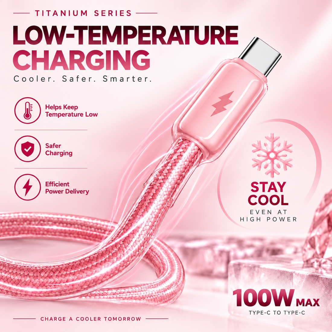 Futopia Titanium Series Low-Temperature Crystal Cable, Type-C to Type-C 100W Fast Charging, Compatible with iPhone 15–17 & Android