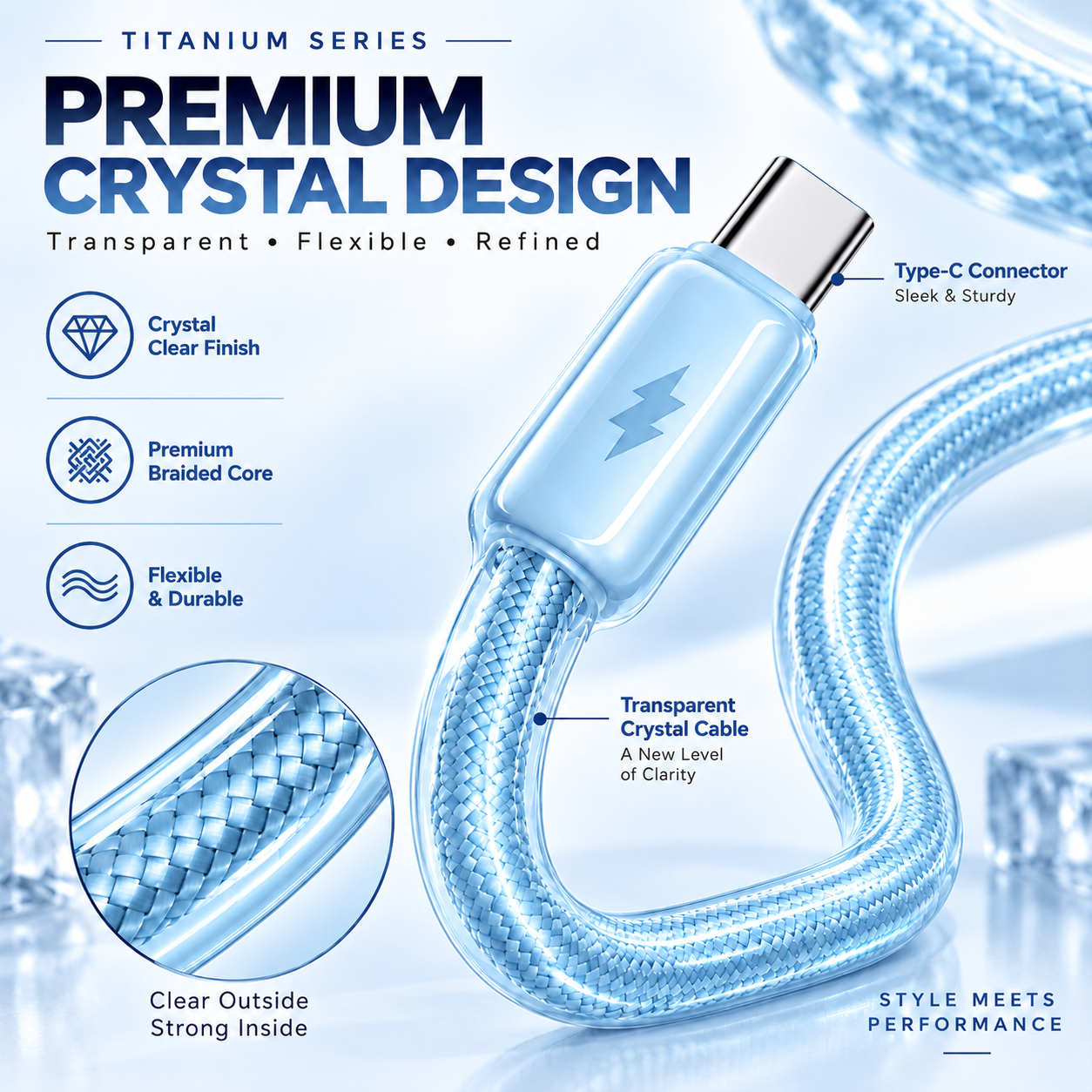 Futopia Titanium Series Low-Temperature Crystal Cable, Type-C to Type-C 100W Fast Charging, Compatible with iPhone 15–17 & Android