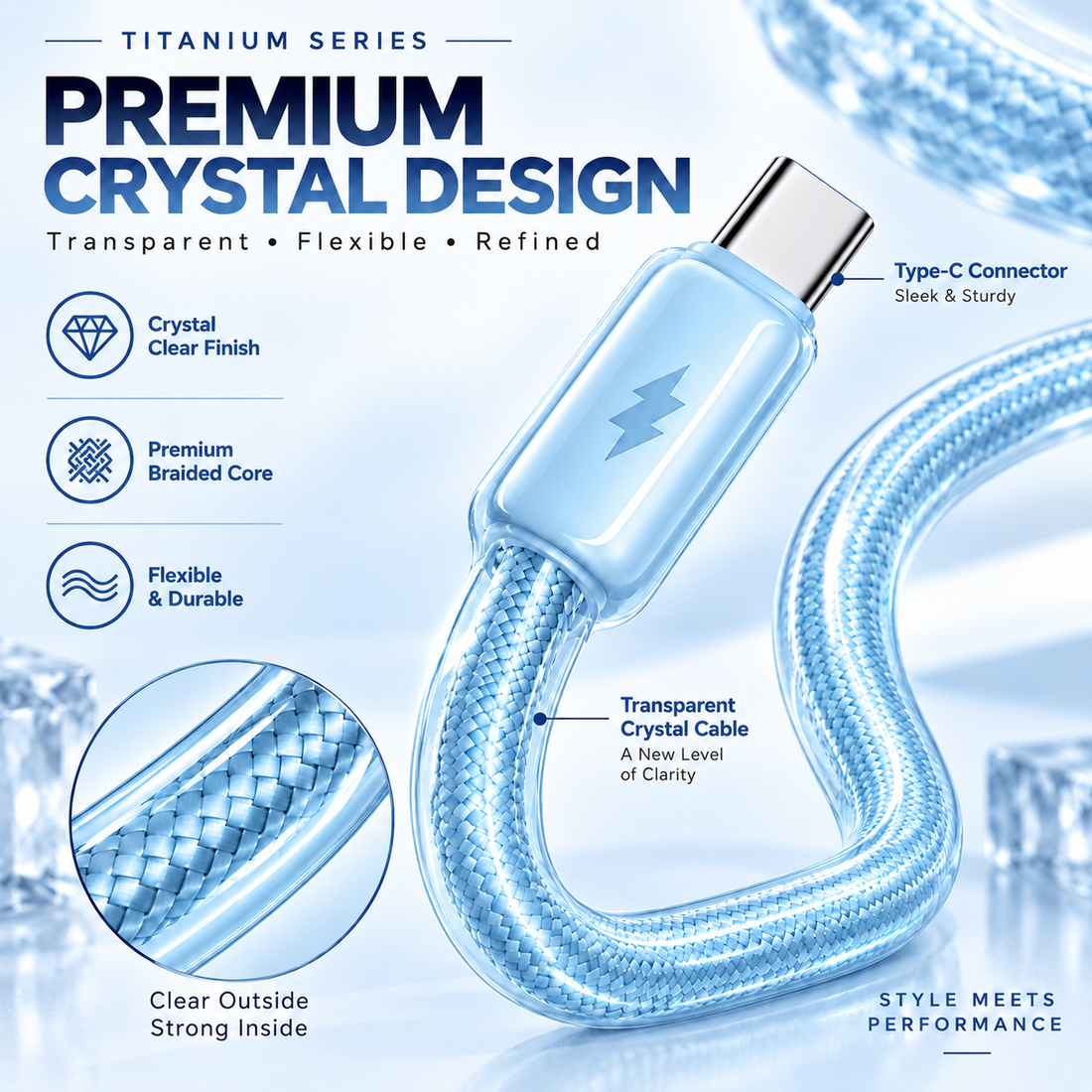 Futopia Titanium Series Low-Temperature Crystal Cable, Type-C to Type-C 100W Fast Charging, Compatible with iPhone 15–17 & Android