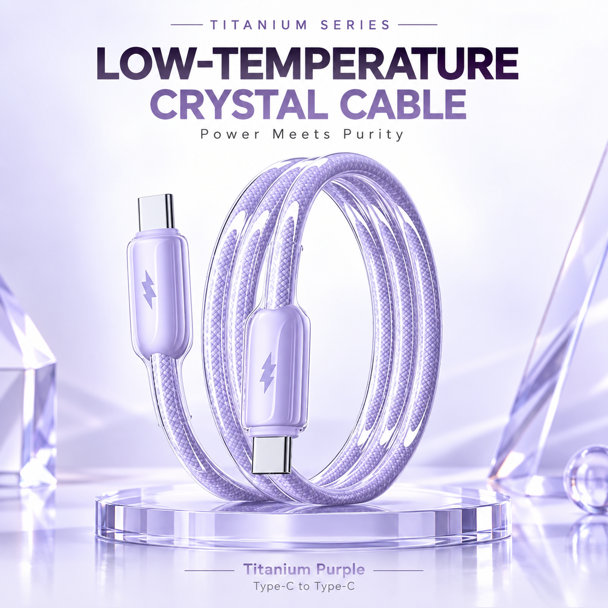 Futopia Titanium Series Low-Temperature Crystal Cable, Type-C to Type-C 100W Fast Charging, Compatible with iPhone 15–17 & Android