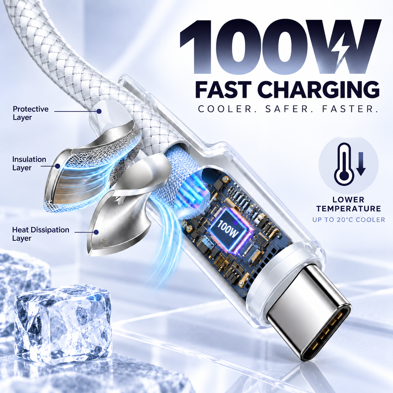 Futopia Titanium Series Low-Temperature Crystal Cable, Type-C to Type-C 100W Fast Charging, Compatible with iPhone 15–17 & Android