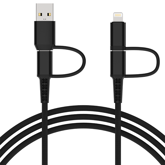 FUTOPIA Ultimus 4-in-1 Multi Fast Charging Cable 4.0A USB A/C to Type C/Light.ning Fast Sync Charger Adapter for Most Phones & Tablets (FDDC4I1-6004-BK, Black)