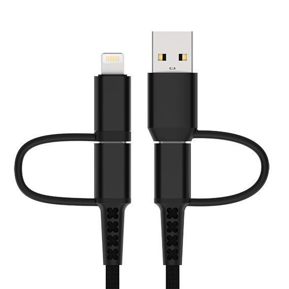 FUTOPIA Ultimus 4-in-1 Multi Fast Charging Cable 4.0A USB A/C to Type C/Light.ning Fast Sync Charger Adapter for Most Phones & Tablets (FDDC4I1-6004-BK, Black)