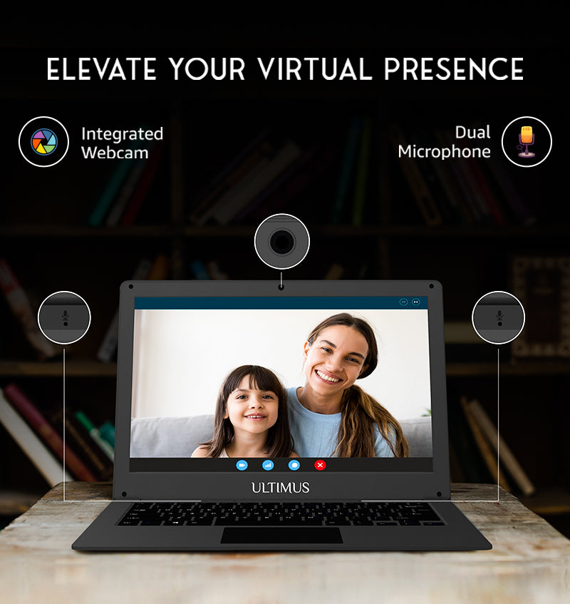ULTIMUS Pro Intel Celeron Dual Core Laptop 4GB RAM 128GB Emmc Expandable~512GB Win 11 Home Black, 1.2 kg