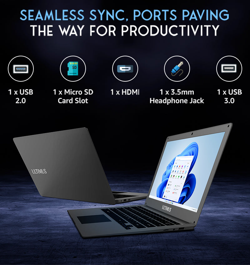 ULTIMUS Pro Intel Celeron Dual Core Laptop 4GB RAM 128GB Emmc Expandable~512GB Win 11 Home Cloud Silver, 1.2 kg