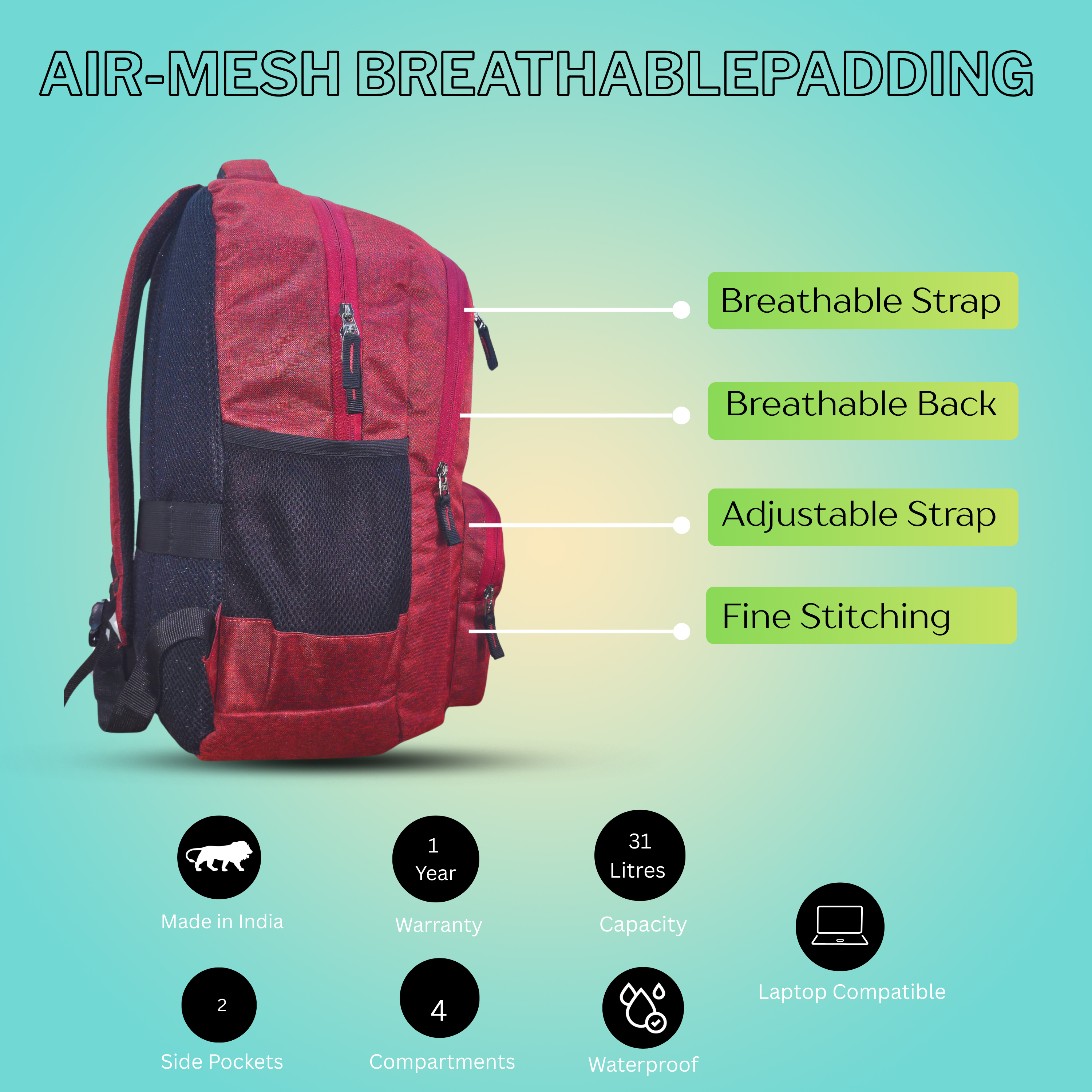 22L Laptop Backpack – Water Resistant Office & Casual Bag for Men and Women – Fits Up to 15.6-Inch Laptops – Durable Linen Polyester (Maroon)