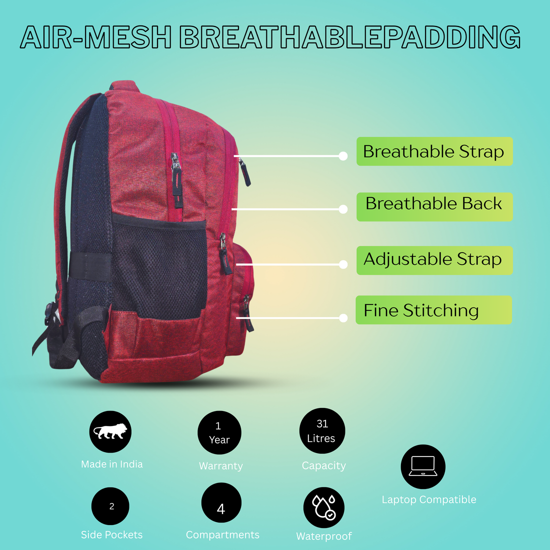 22L Laptop Backpack – Water Resistant Office & Casual Bag for Men and Women – Fits Up to 15.6-Inch Laptops – Durable Linen Polyester (Maroon)