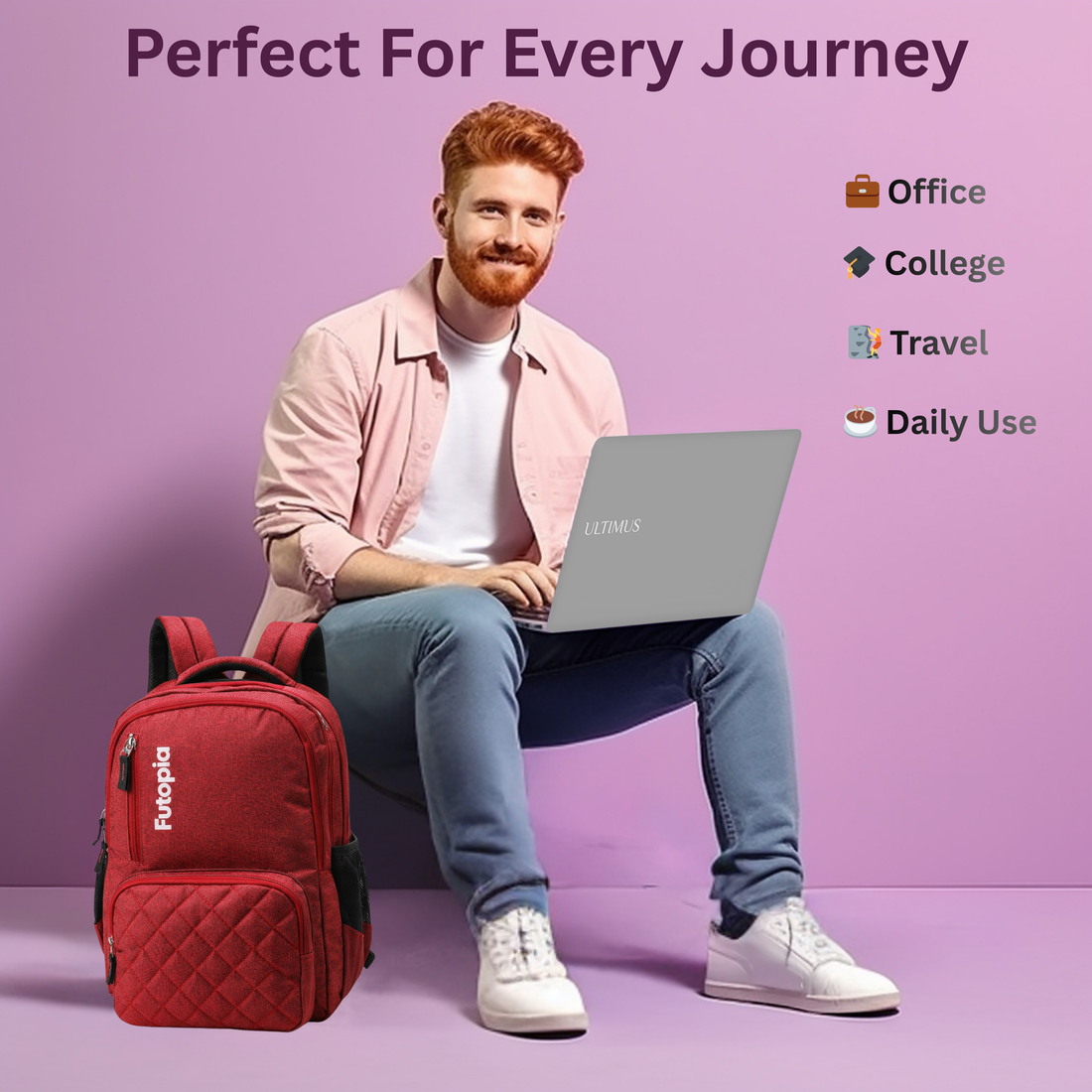 22L Laptop Backpack – Water Resistant Office & Casual Bag for Men and Women – Fits Up to 15.6-Inch Laptops – Durable Linen Polyester (Maroon)