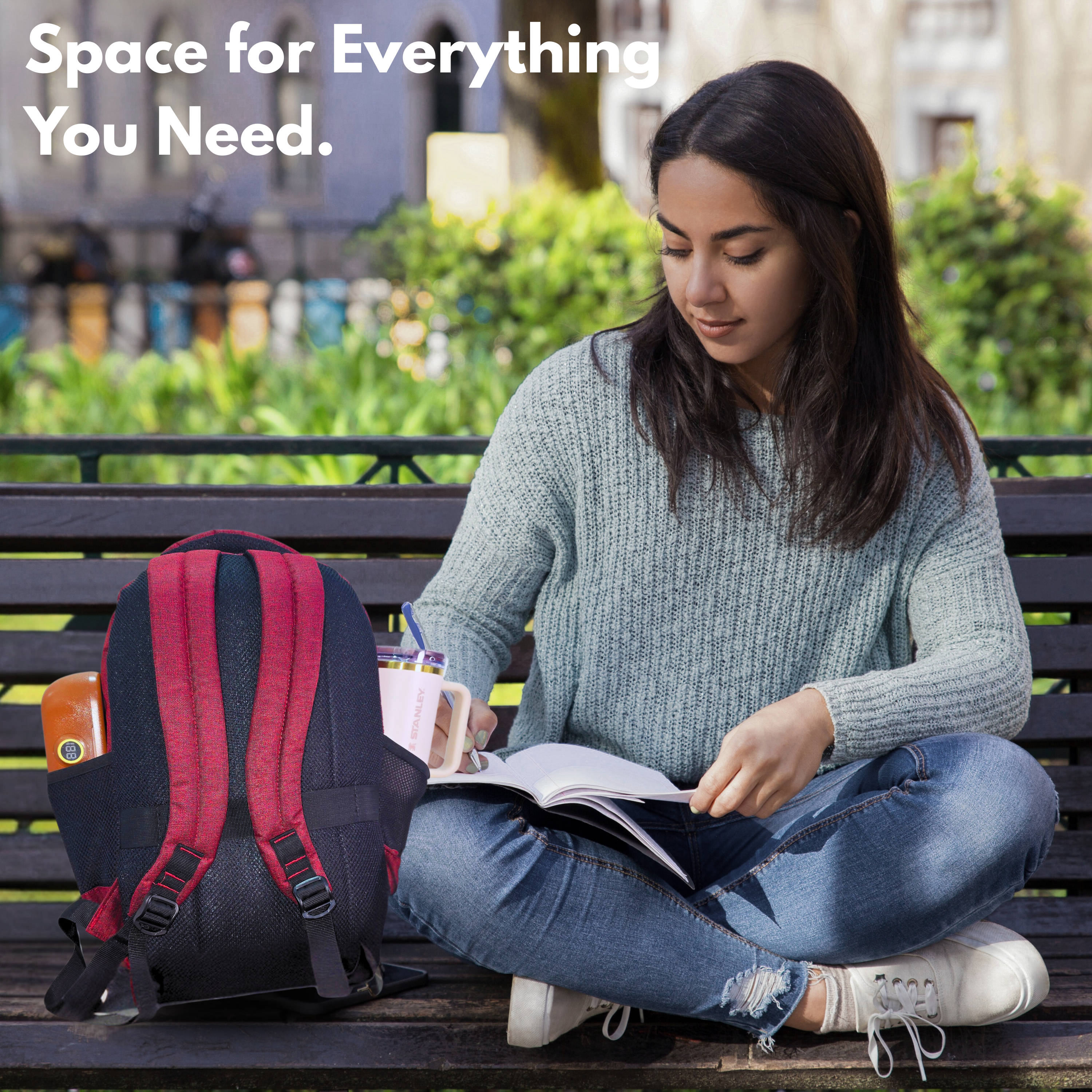 22L Laptop Backpack – Water Resistant Office & Casual Bag for Men and Women – Fits Up to 15.6-Inch Laptops – Durable Linen Polyester (Maroon)