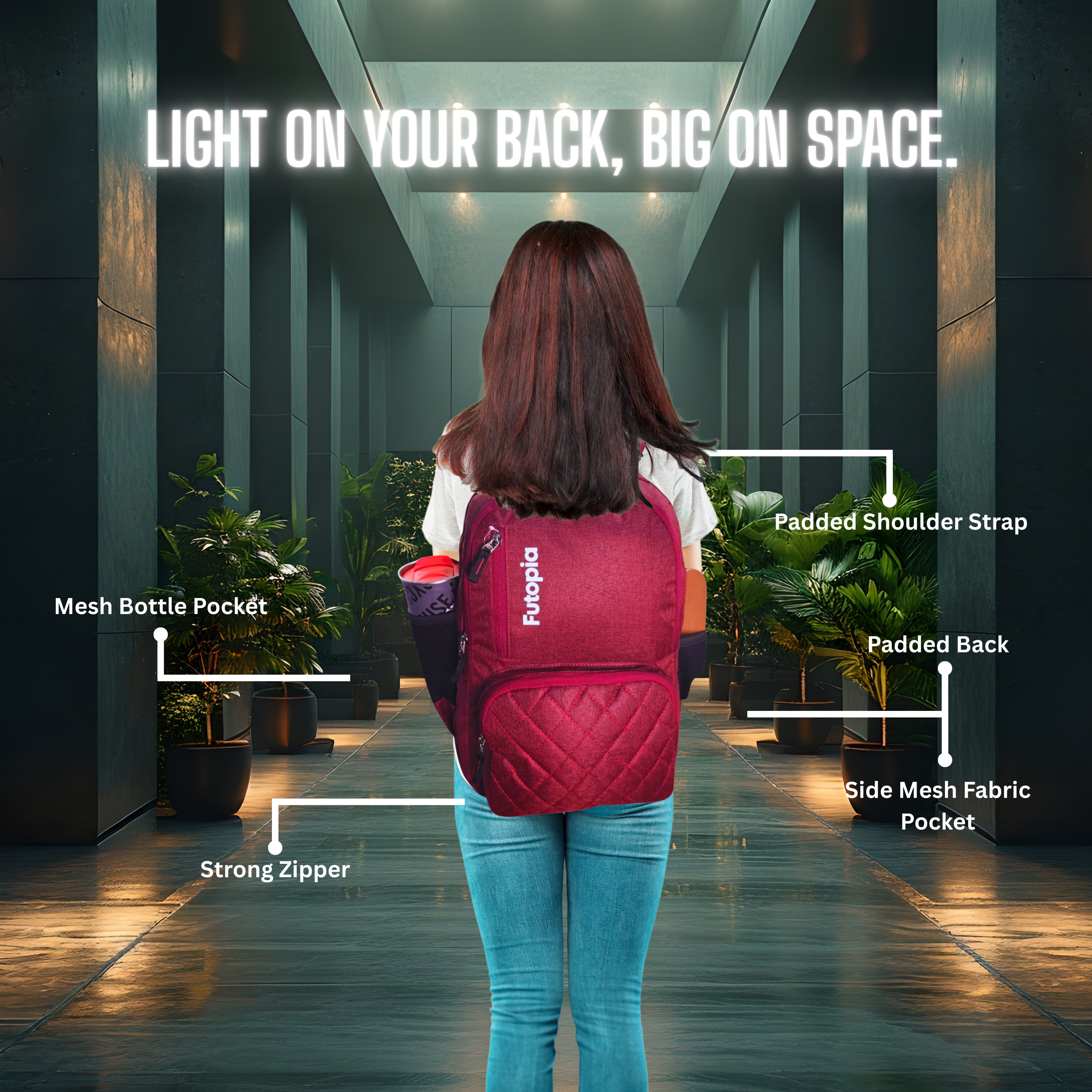 22L Laptop Backpack – Water Resistant Office & Casual Bag for Men and Women – Fits Up to 15.6-Inch Laptops – Durable Linen Polyester (Maroon)