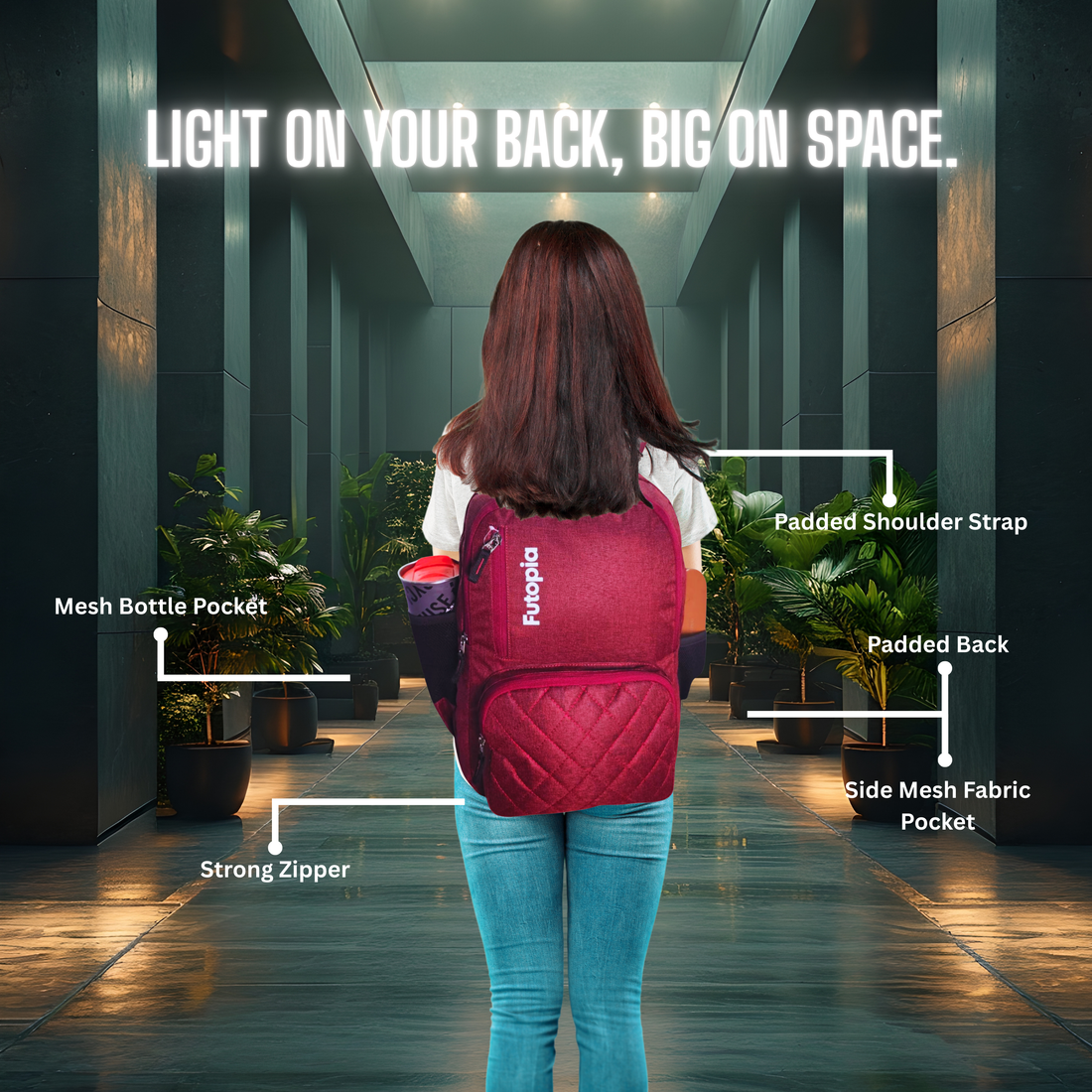 22L Laptop Backpack – Water Resistant Office & Casual Bag for Men and Women – Fits Up to 15.6-Inch Laptops – Durable Linen Polyester (Maroon)